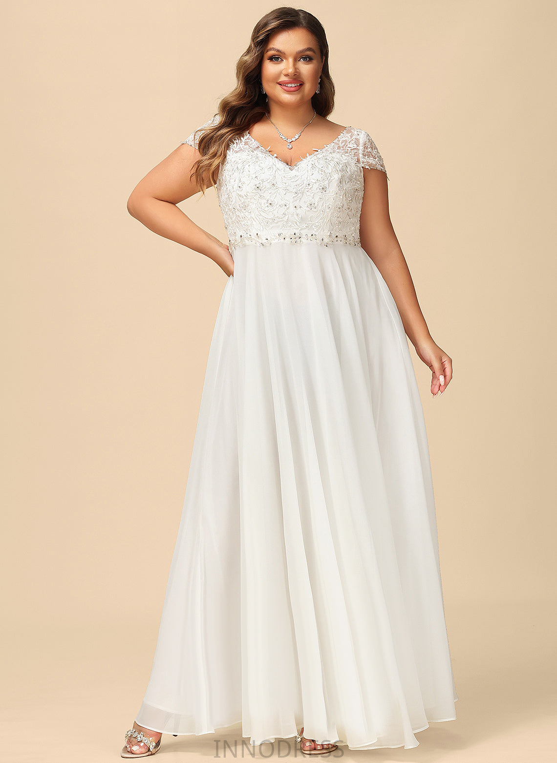 Lace With Dress A-Line Wedding Dresses Floor-Length V-neck Beading Chiffon Sequins Wedding Sophronia