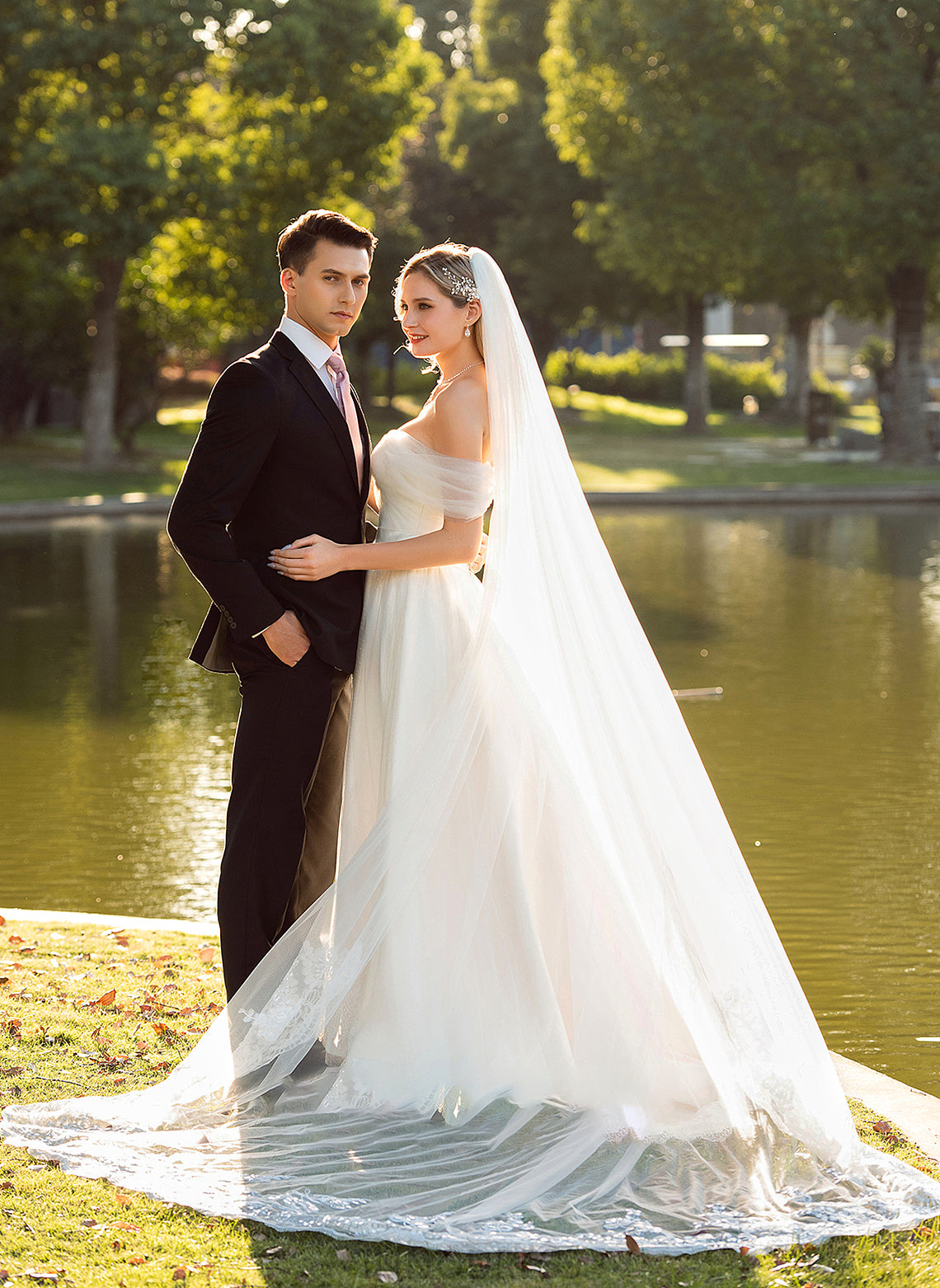 Wedding With Wedding Dresses Off-the-Shoulder Lace Tulle Ball-Gown/Princess Shyann Ruffle Train Court Dress