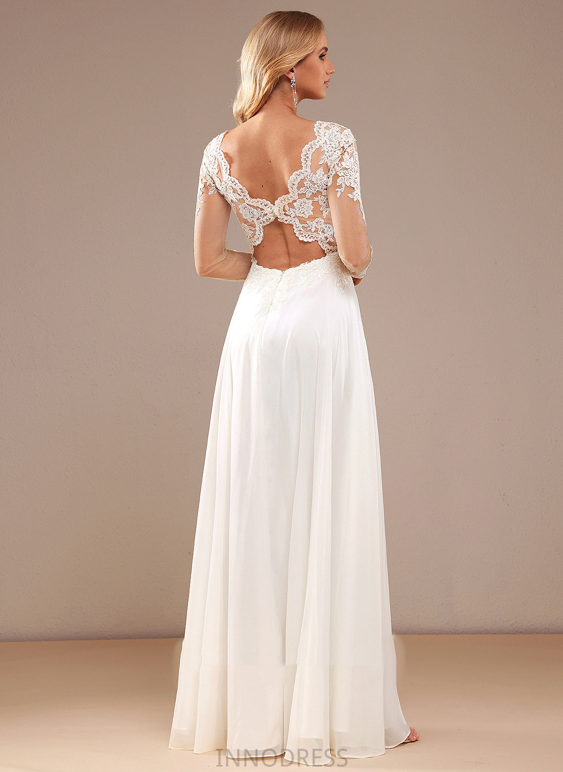 Sequins Wedding Dresses Kristina Chiffon Wedding V-neck A-Line Floor-Length Lace Dress Lace With