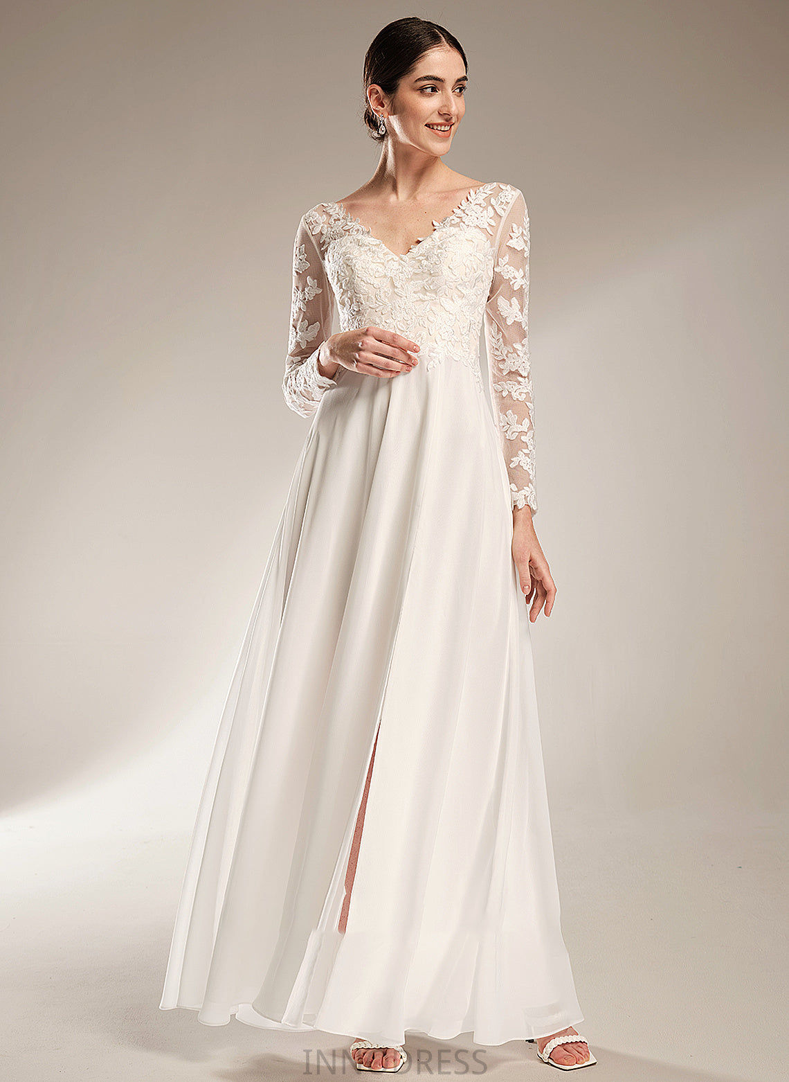 Front With Wedding Dresses Fernanda V-neck A-Line Dress Wedding Split Floor-Length