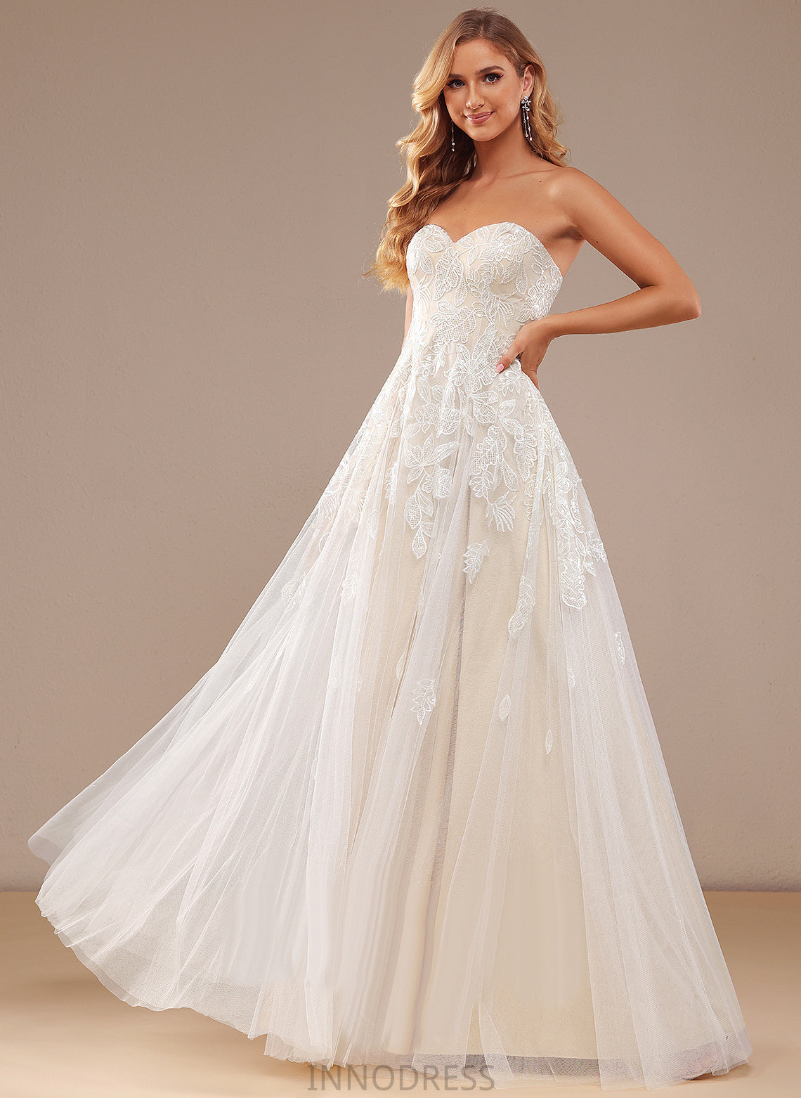 Sweetheart Lace Kenley Dress Floor-Length With Sequins Wedding Dresses Wedding A-Line