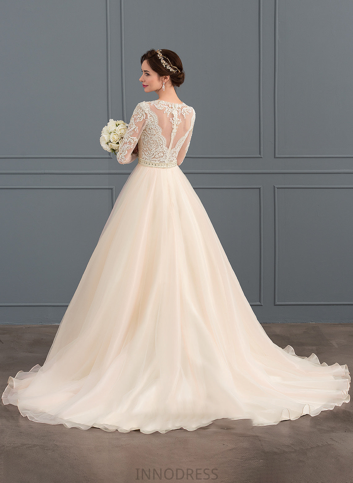 Ball-Gown/Princess Train Chapel Wedding With Dress Wedding Dresses Beading Tulle Scoop Elsa Neck