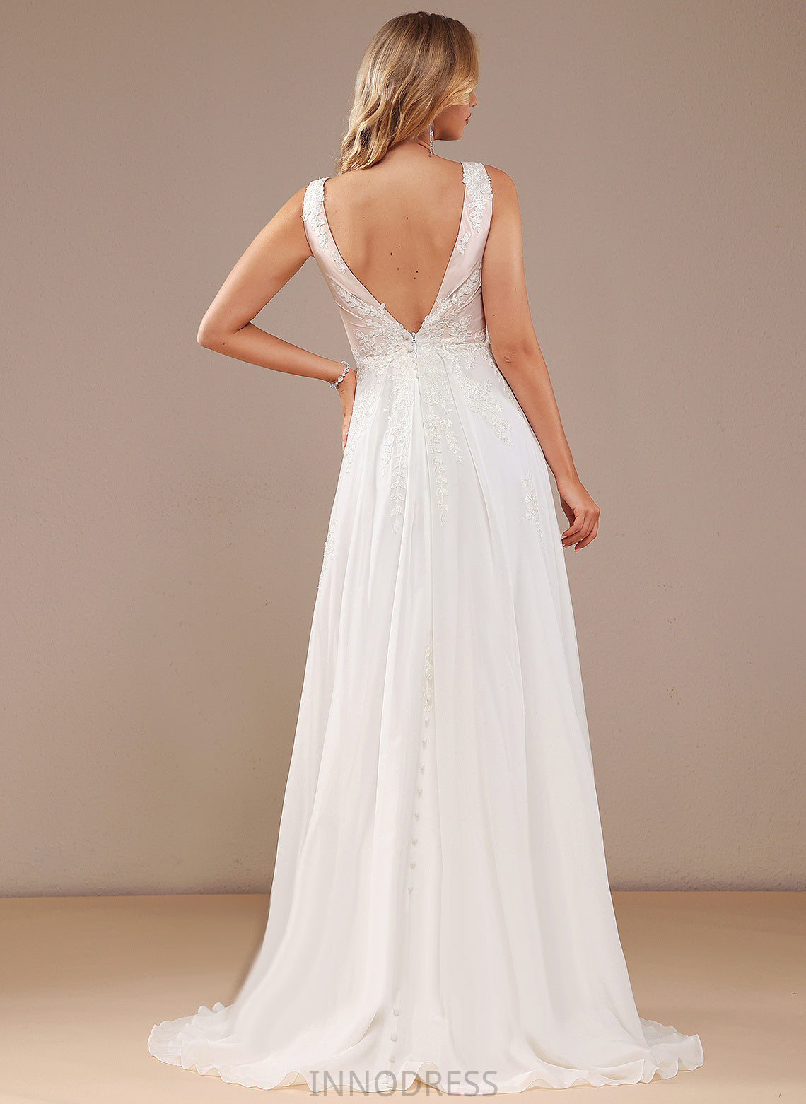 Lace Dress Train With Sequins V-neck Chiffon Mireya Split Front Lace A-Line Wedding Sweep Wedding Dresses