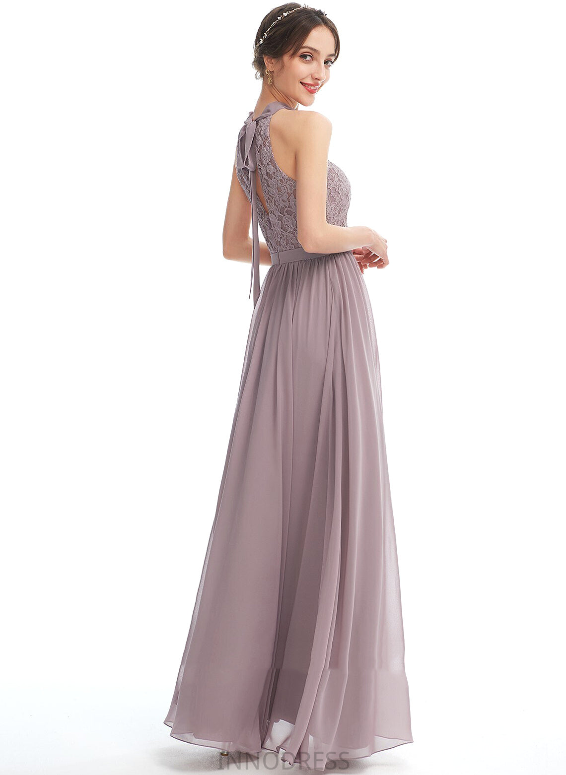 Floor-Length Embellishment SplitFront Halter Silhouette Length Fabric A-Line Neckline Diana A-Line/Princess One Shoulder Bridesmaid Dresses