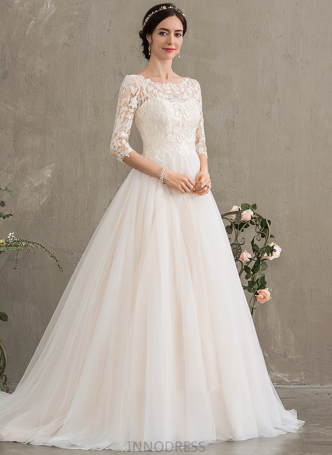 Ruth Neck With Scoop Wedding Dresses Tulle Wedding Court Ball-Gown/Princess Sequins Train Dress