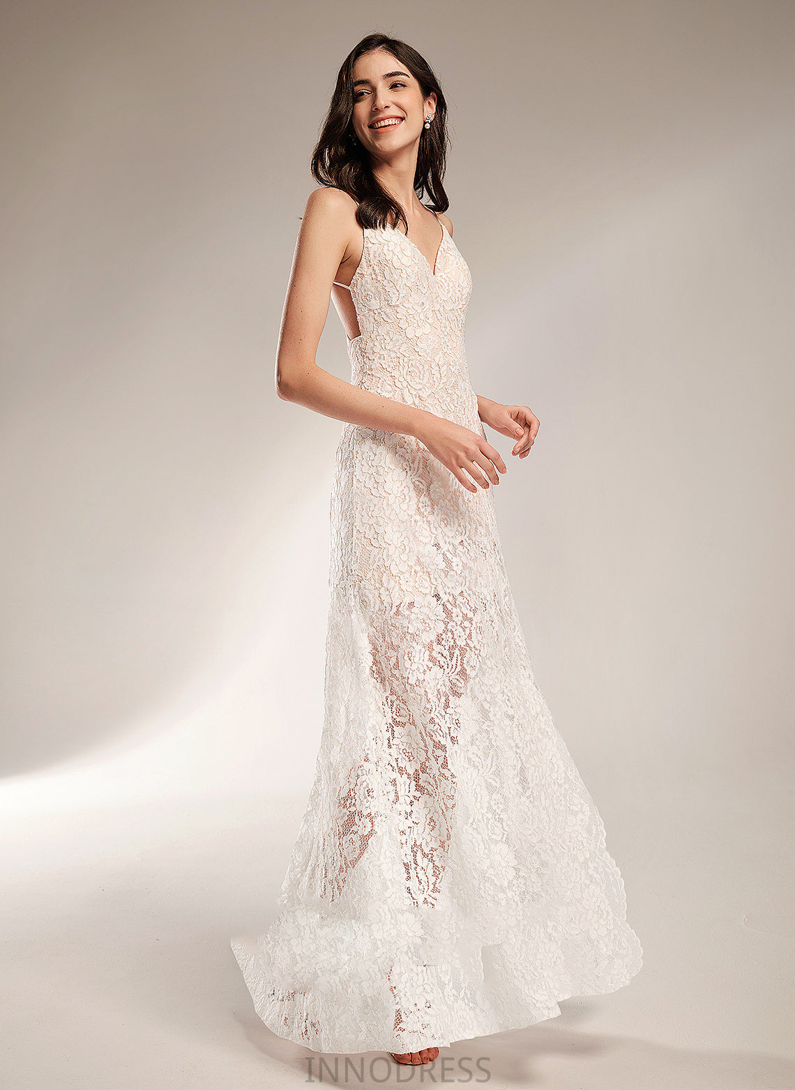 Sheath/Column With Split Front Wedding V-neck Lace Wedding Dresses Kyleigh Floor-Length Dress