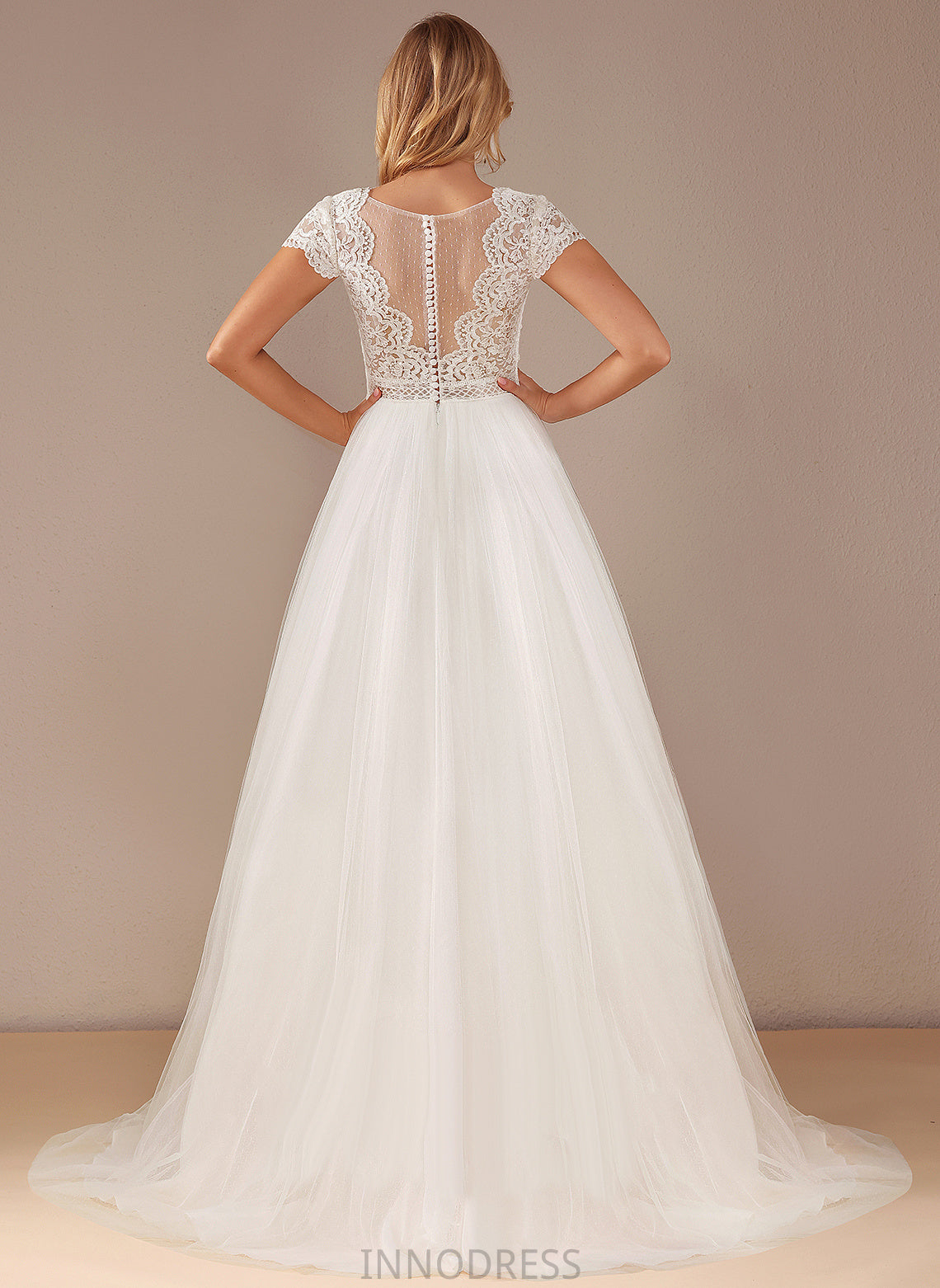 Court Train Dress With Sequins Lace Melina Tulle Lace V-neck Wedding Ball-Gown/Princess Wedding Dresses