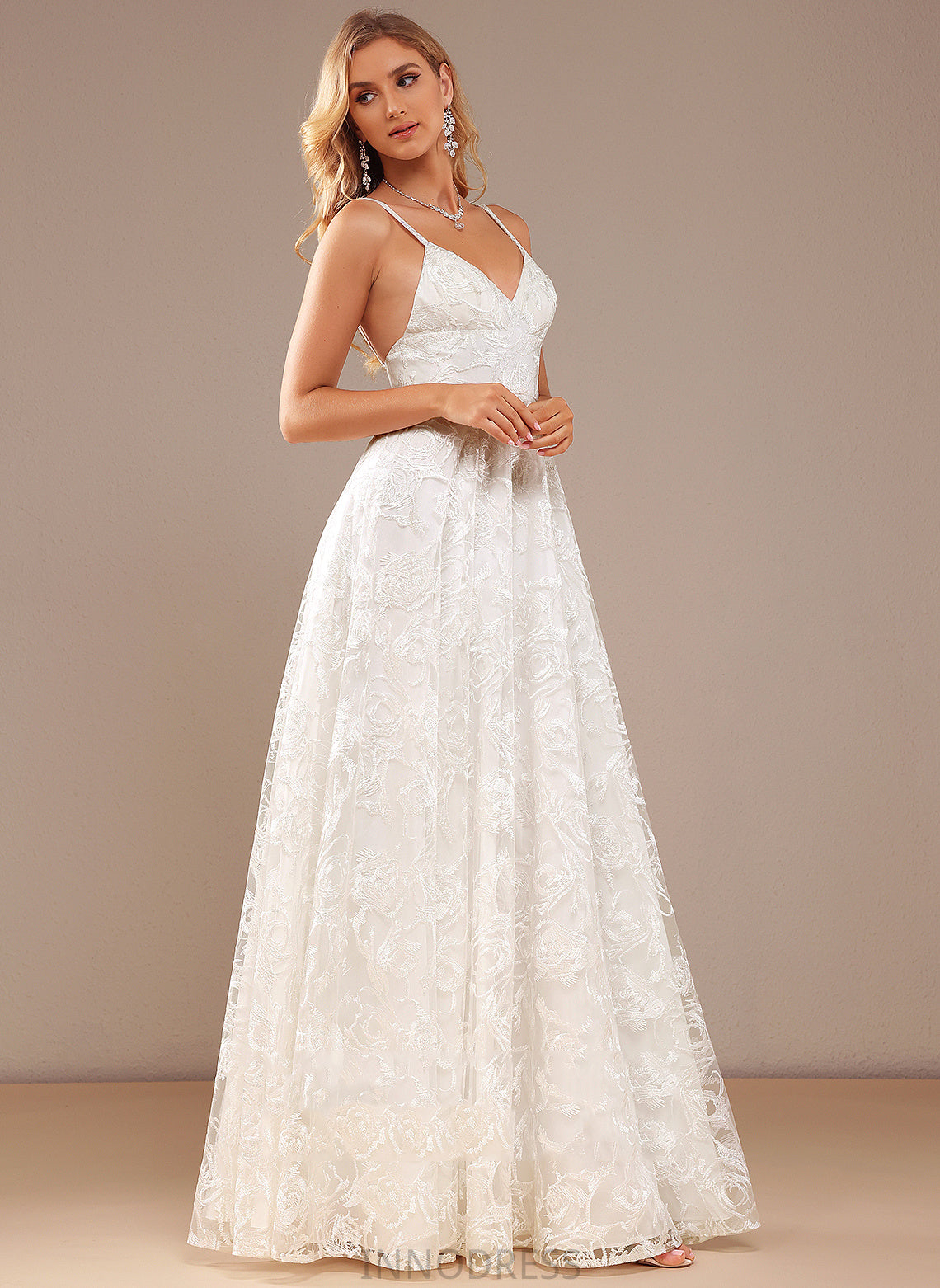 Lace Floor-Length Front Wedding Dresses With A-Line V-neck Split Wedding Aaliyah Dress