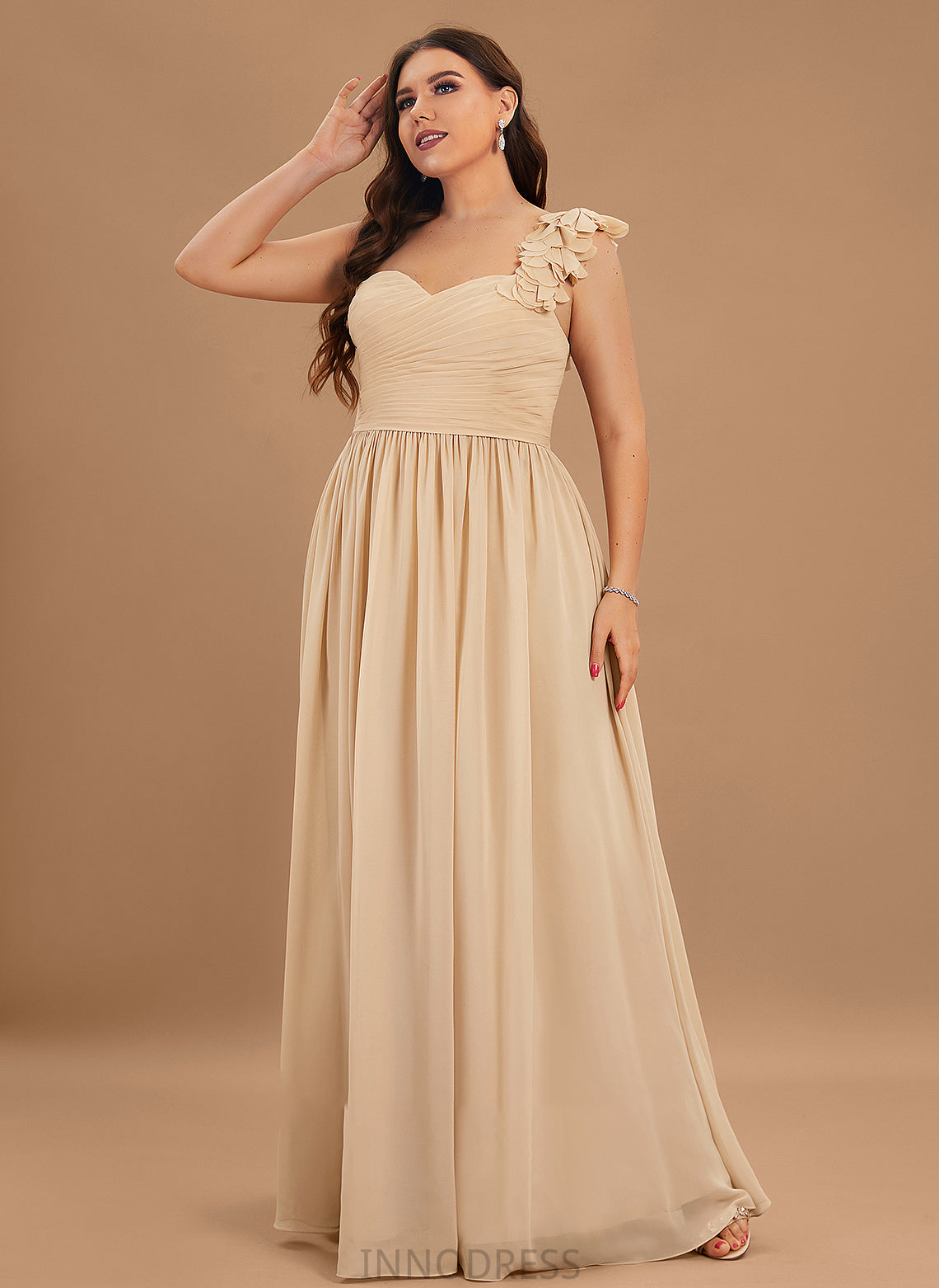 Floor-Length Chiffon With Kenley Ruffle Flower(s) A-Line One-Shoulder Prom Dresses