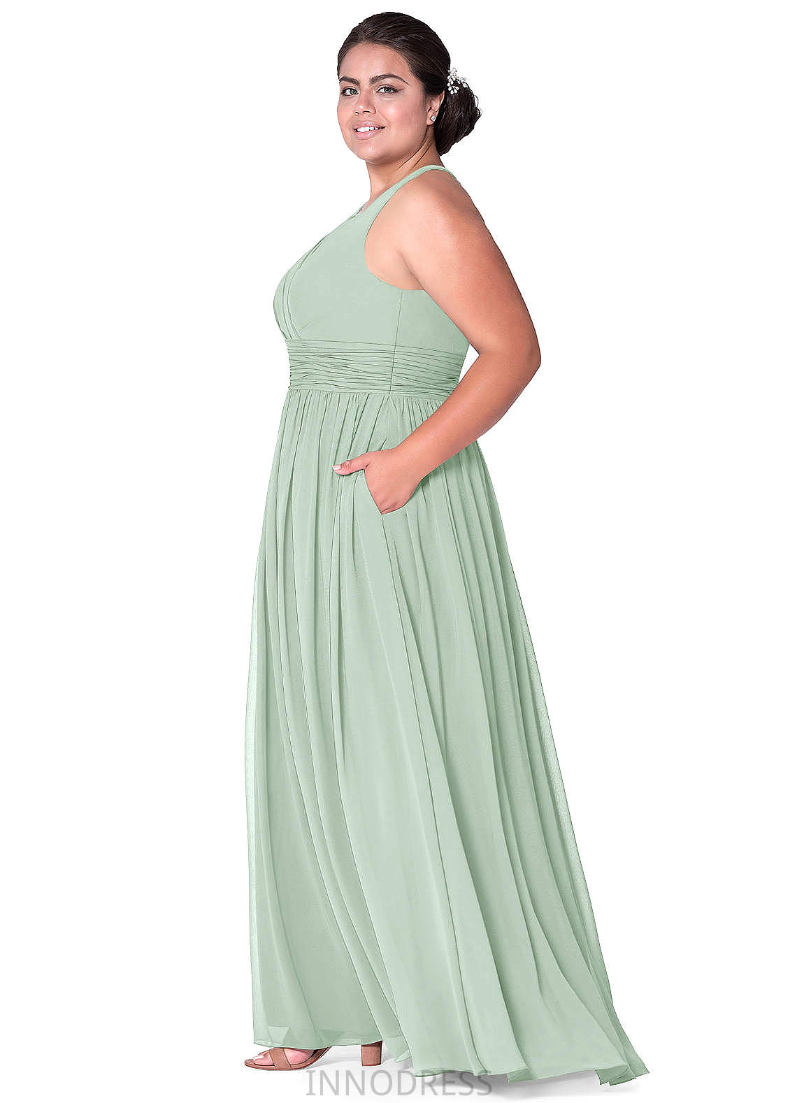 Lillie Spandex Sheath/Column Natural Waist Floor Length Sleeveless V-Neck Bridesmaid Dresses