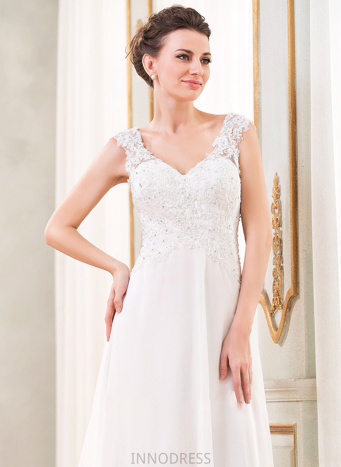 Sequins Sweep Chiffon Julianna A-Line Beading Dress Lace Train V-neck With Wedding Dresses Wedding