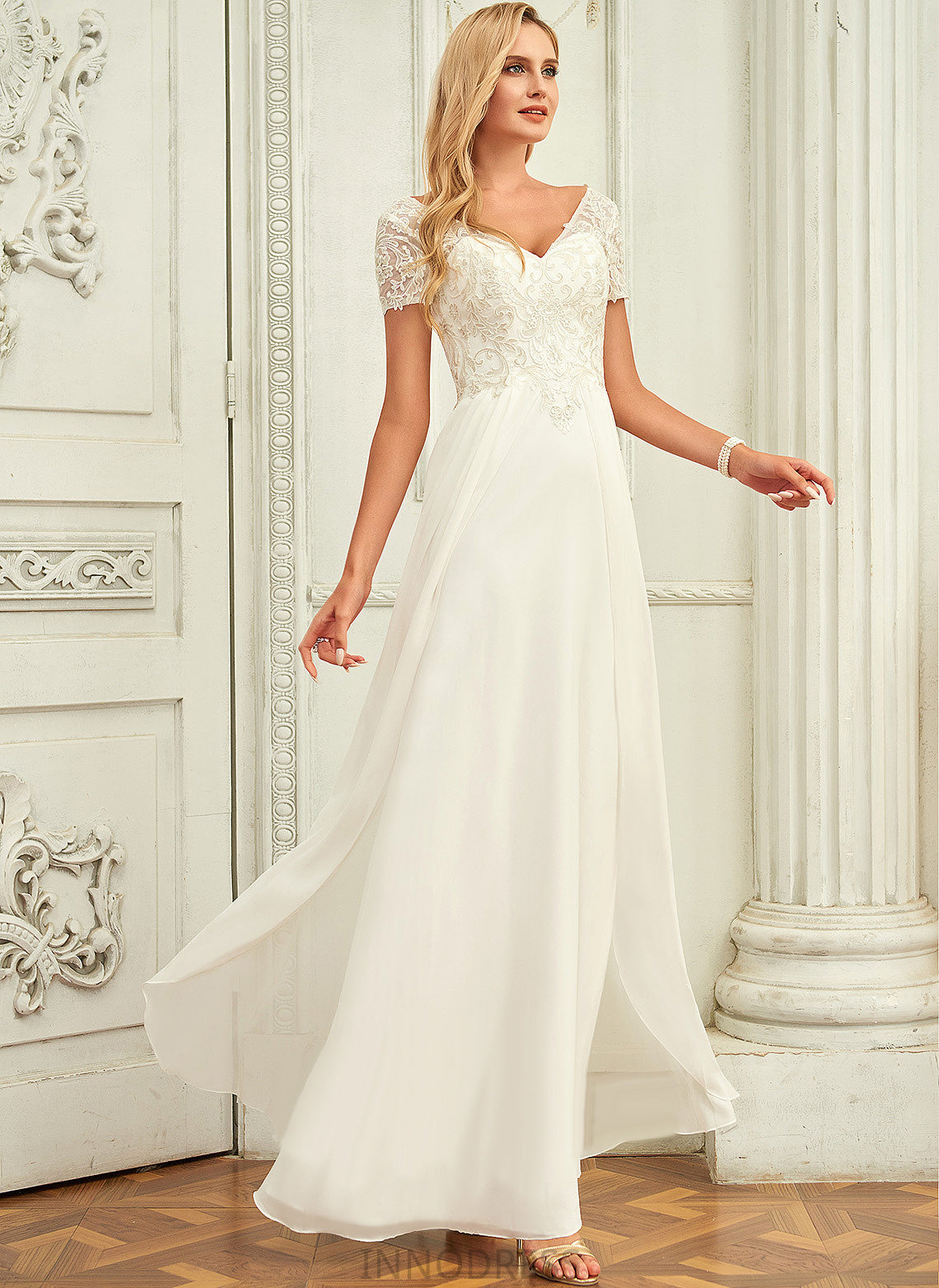 Chiffon Jazmine A-Line Wedding With Dress Wedding Dresses V-neck Floor-Length Lace