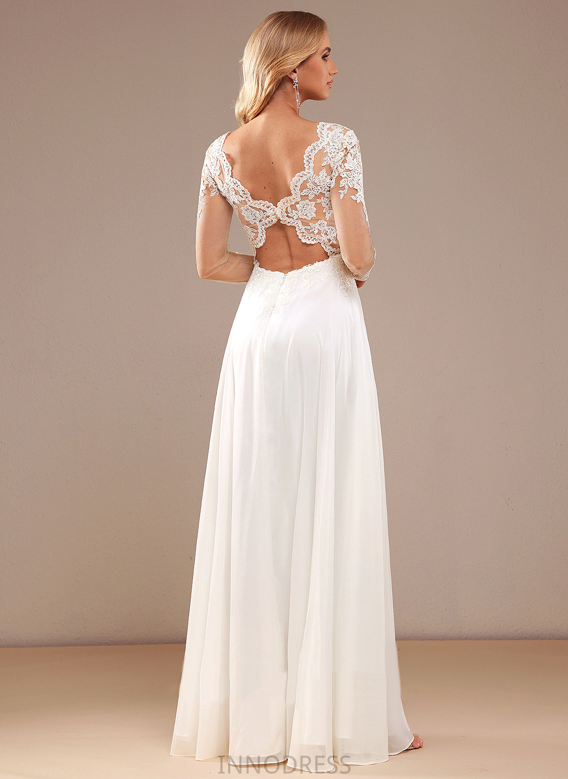 Alejandra Sequins A-Line Dress Lace V-neck Floor-Length With Chiffon Wedding Wedding Dresses