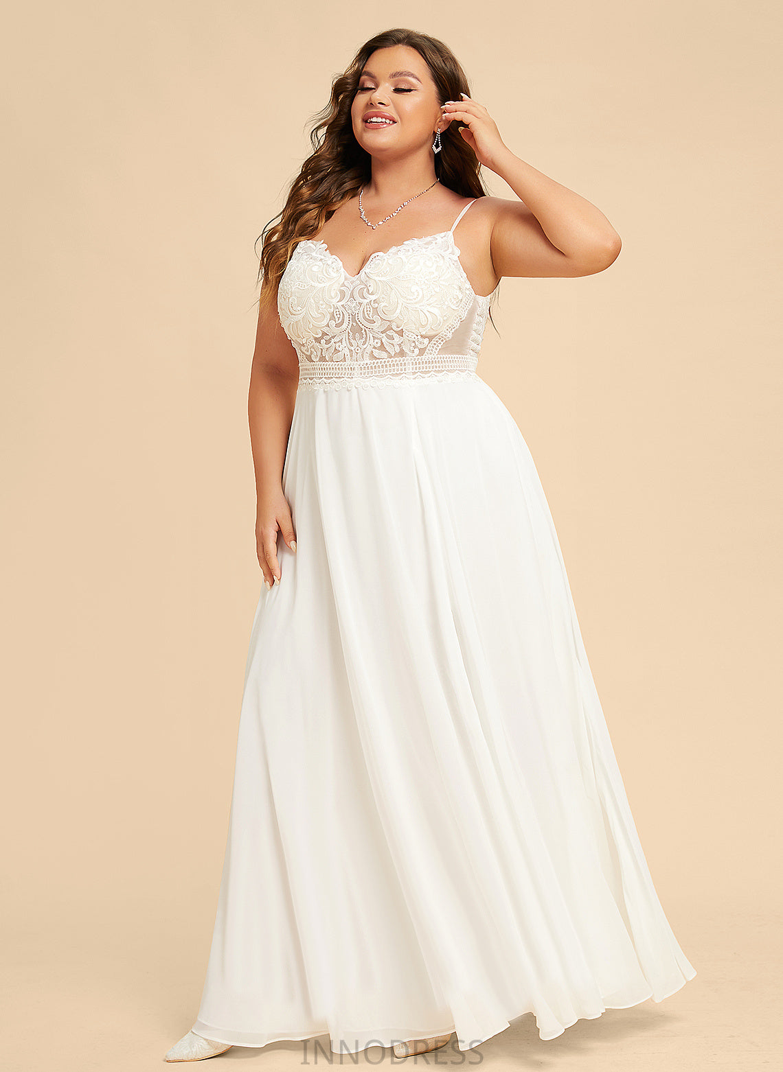 Chiffon Lace Floor-Length V-neck Wedding Dresses Dress A-Line Split Yaritza Wedding Front With