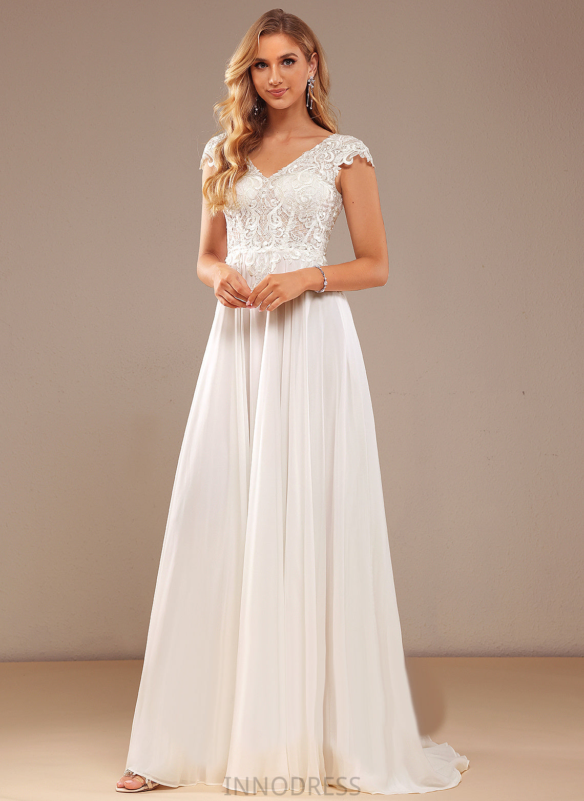 Wedding Dresses Lace Chiffon With Alexa A-Line Train Lace Dress Sweep Wedding V-neck