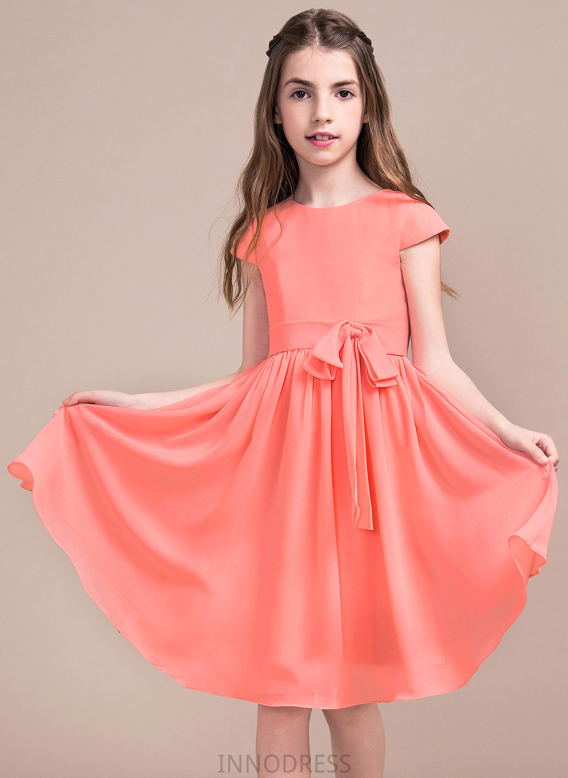 Knee-Length Scoop Bow(s) Amara Junior Bridesmaid Dresses With Neck A-Line Chiffon