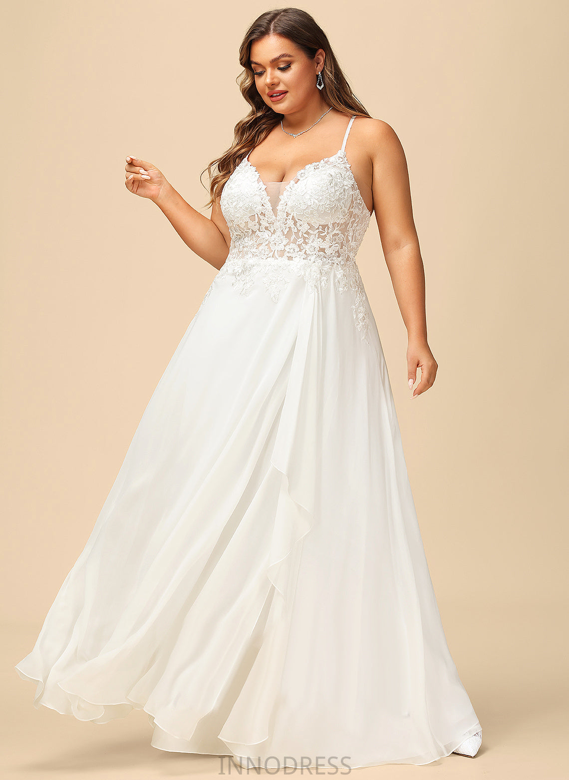 Lace V-neck With Dress Floor-Length Wedding Sequins A-Line Chiffon Eileen Wedding Dresses