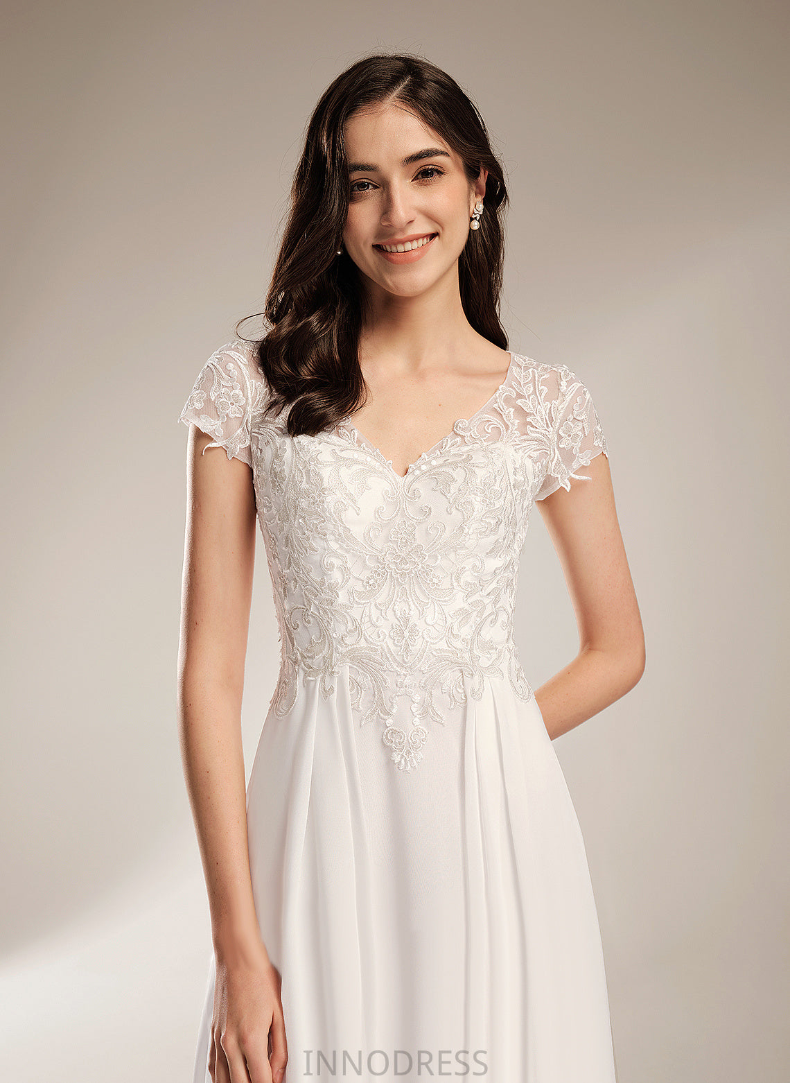 Wedding Asymmetrical Chiffon With Wedding Dresses V-neck Lace A-Line Madelyn Dress