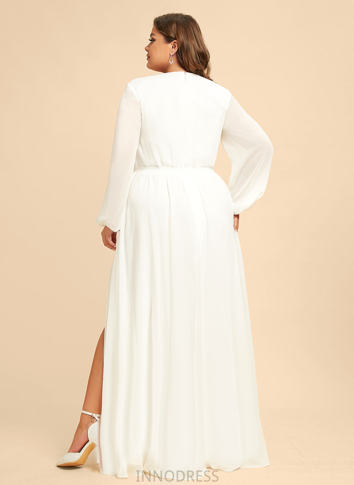 Floor-Length A-Line Wedding Dress Wedding Dresses Kaila V-neck Chiffon