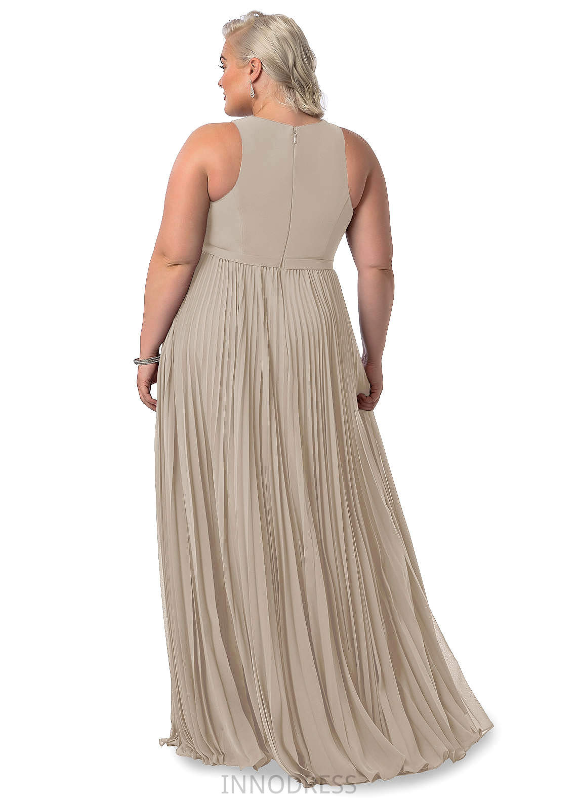 Makaila Scoop Short Sleeves Spandex Floor Length Natural Waist Sheath/Column Bridesmaid Dresses