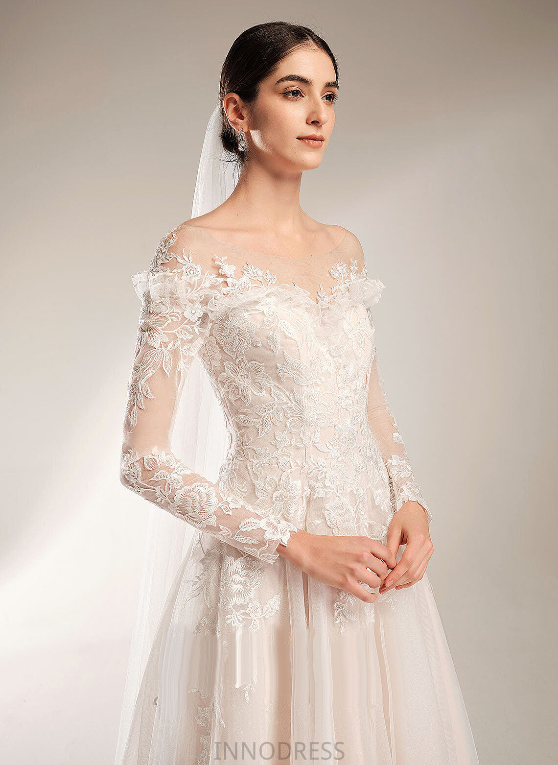 Court Wedding Dress Tulle Ball-Gown/Princess Train Caylee Sequins Lace Off-the-Shoulder With Wedding Dresses