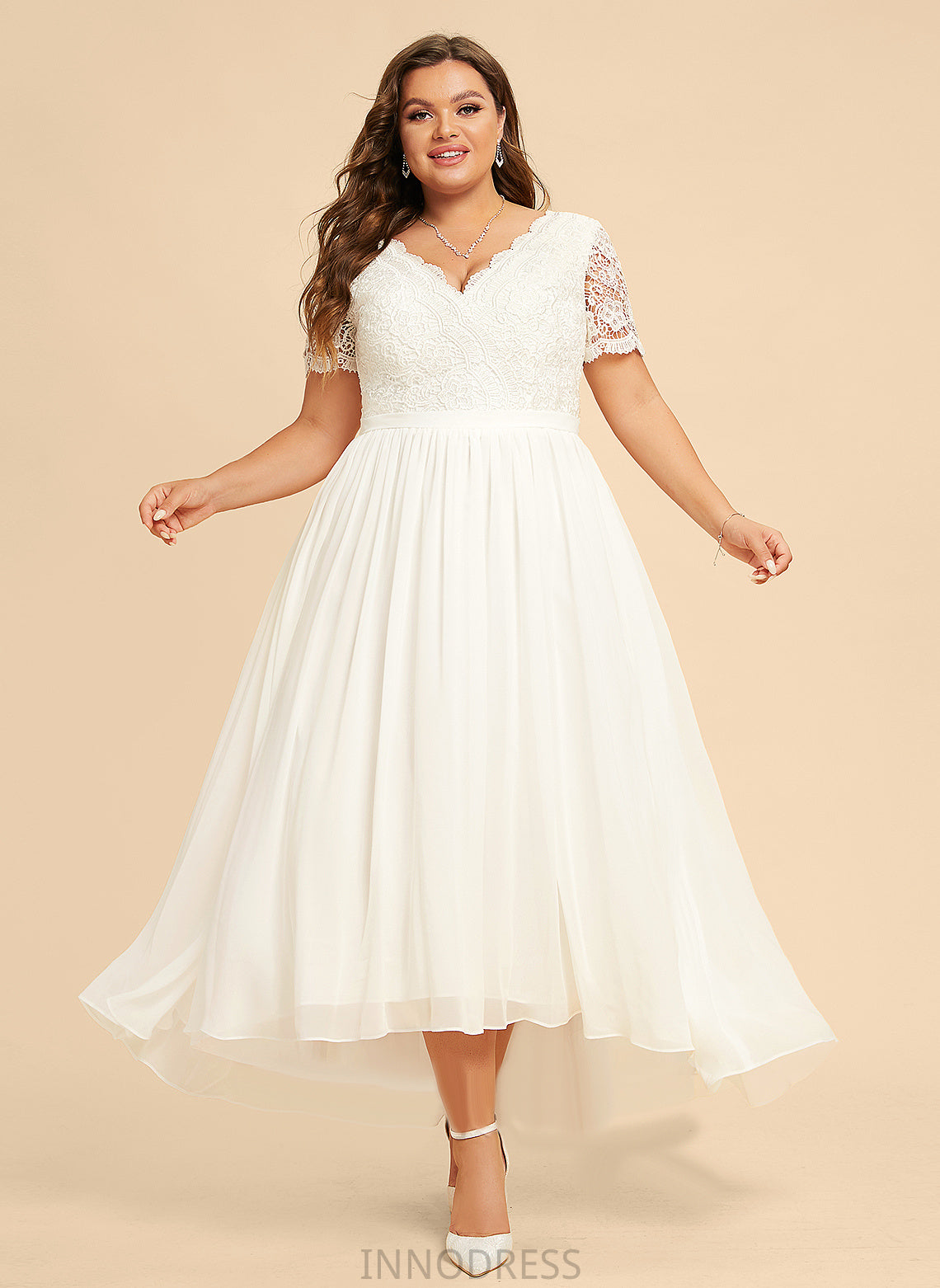 Chiffon Asymmetrical Dress Wedding Dresses Wedding A-Line Lace V-neck With Lola