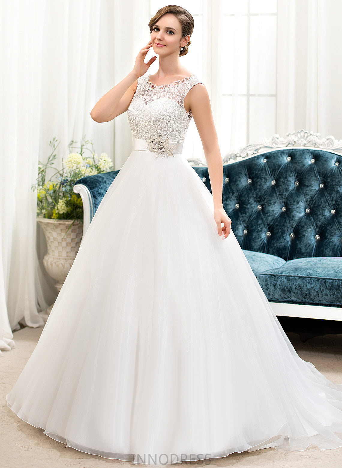 Sweep Organza Wedding Dresses With Ball-Gown/Princess Sequins Wedding Train Dress Lace Maritza Satin Beading