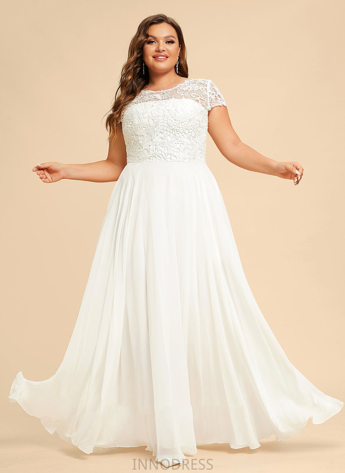 A-Line Wedding Dresses Isabella Wedding Chiffon Floor-Length Lace Dress Scoop