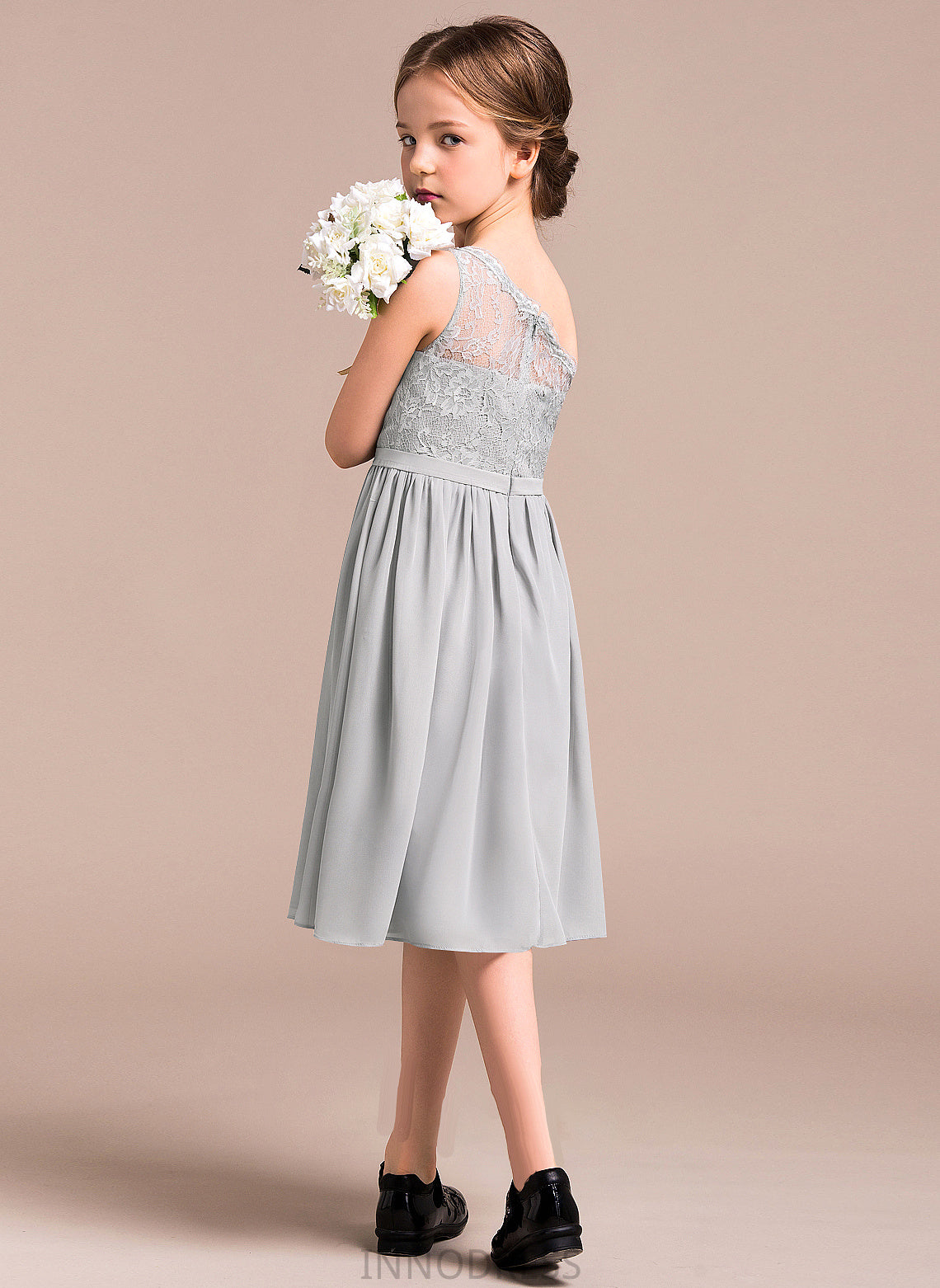 Arianna A-Line Lace Junior Bridesmaid Dresses One-Shoulder Chiffon Knee-Length