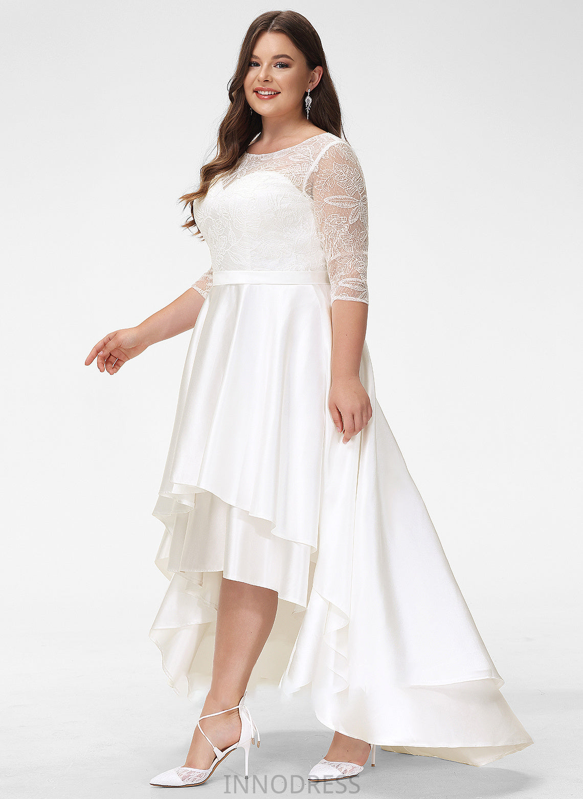 Wedding A-Line Neck Scoop Lace Izabelle Dress Asymmetrical Wedding Dresses Satin