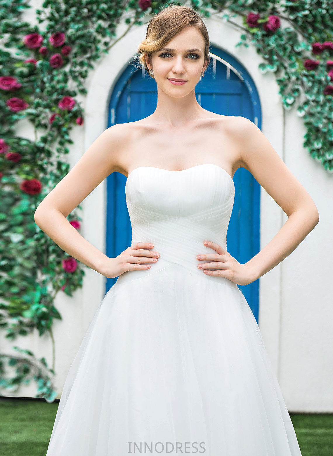 With Tulle Sweetheart Ruffle Wedding Tea-Length A-Line Frances Dress Wedding Dresses