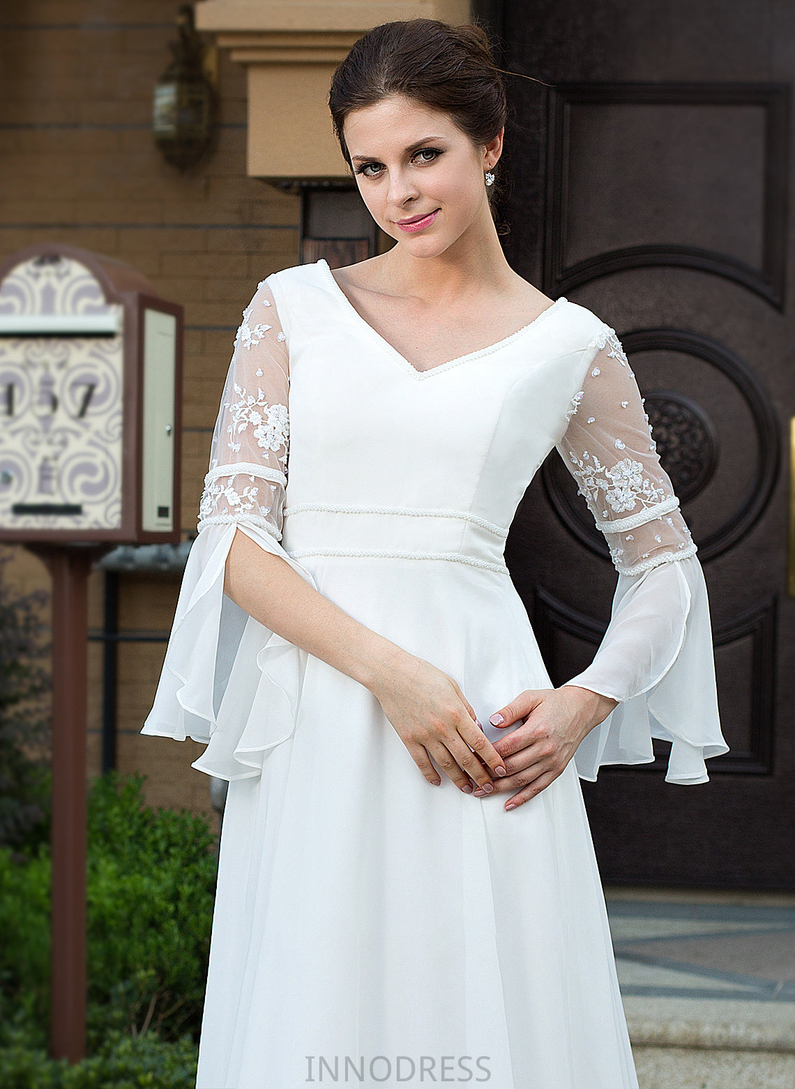 Dress Lace V-neck Laurel Train Wedding Dresses Court Wedding A-Line Beading Chiffon With