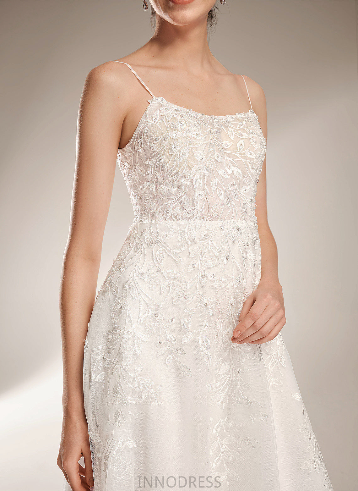 Wedding Luciana Wedding Dresses With Train Neckline Court Sequins Square Beading Dress A-Line