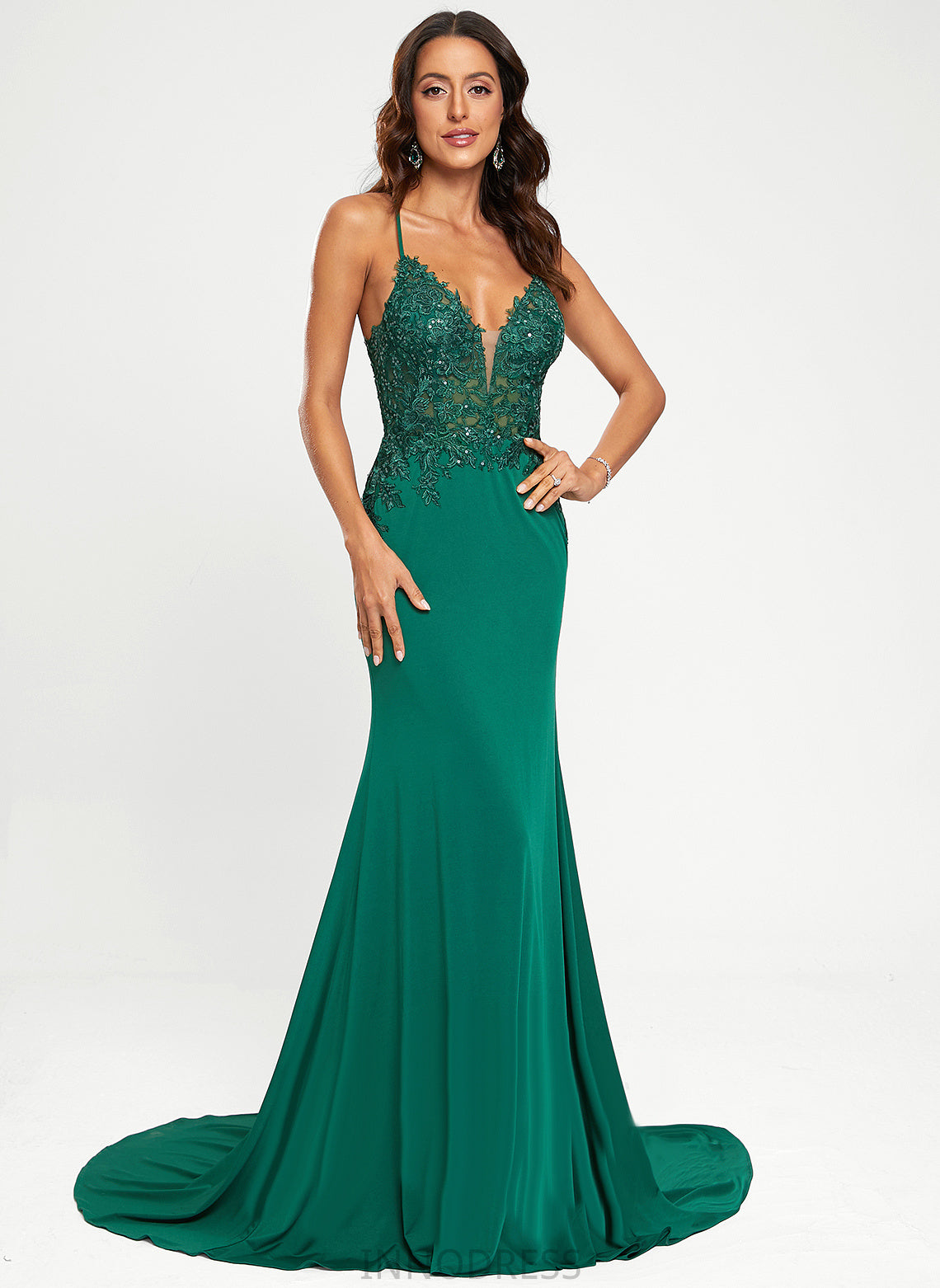 Sequins Prom Dresses Trumpet/Mermaid Lois With Train Jersey V-neck Sweep