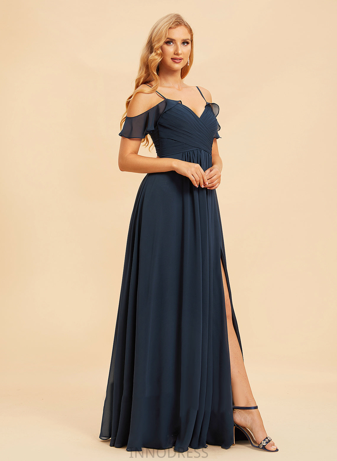 Floor-Length Silhouette A-Line Embellishment Fabric V-neck Neckline SplitFront Length Yadira Floor Length Natural Waist Bridesmaid Dresses