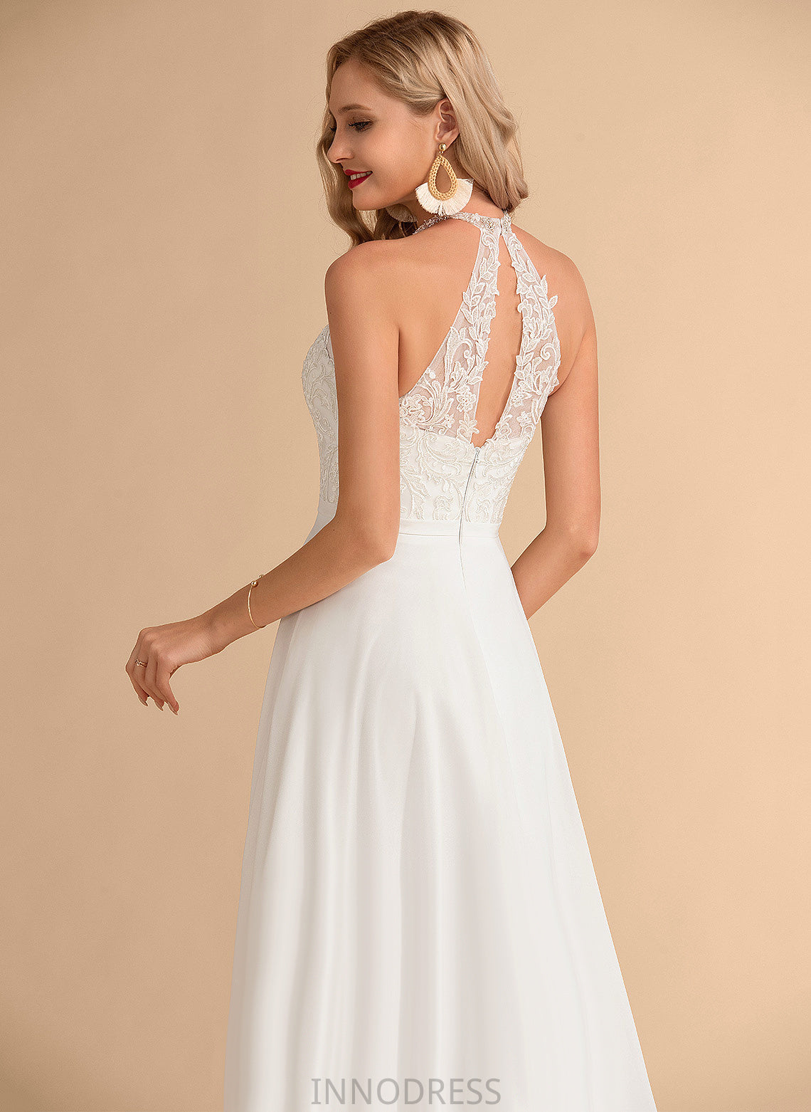 Lace Chiffon Dress Neck Wedding Wedding Dresses High Floor-Length A-Line Addison