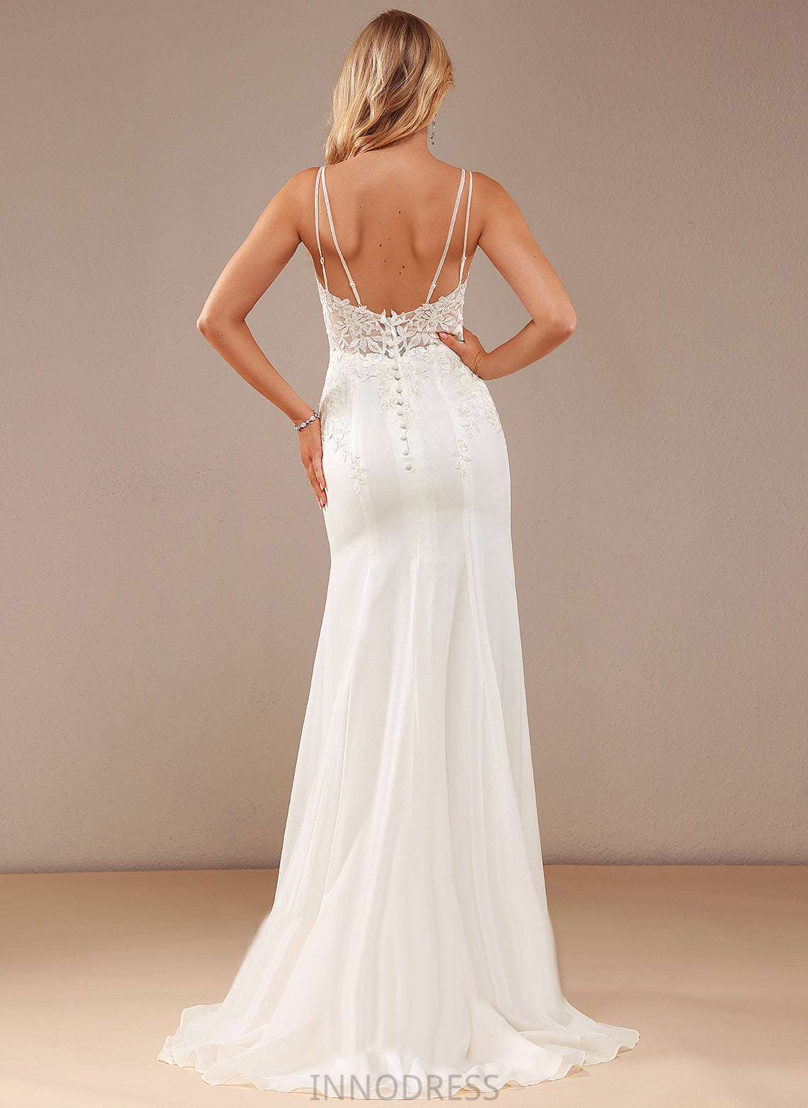 Court Beading V-neck Chiffon Norah Wedding Train Trumpet/Mermaid With Wedding Dresses Lace Dress