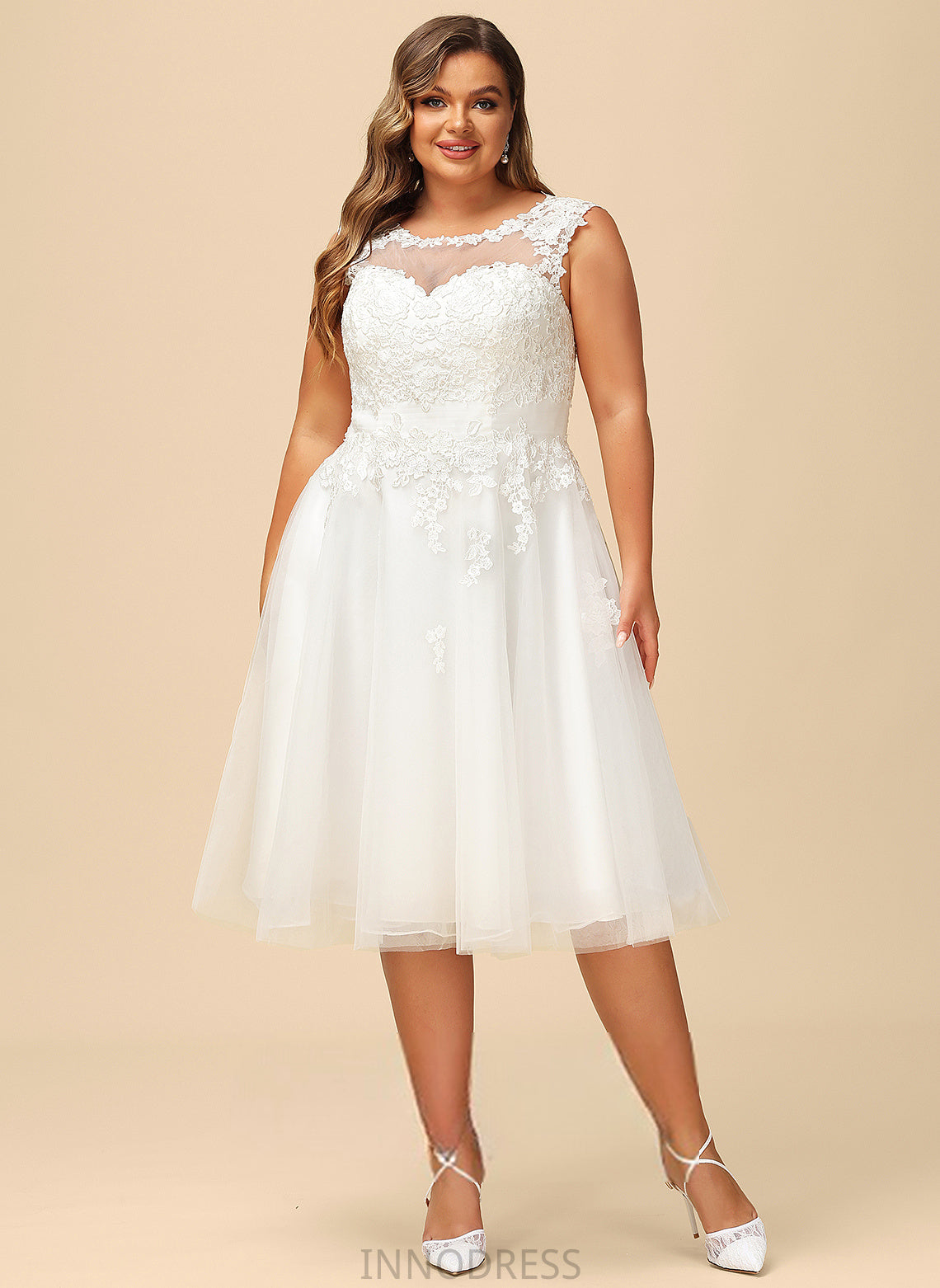 Edith Dress Wedding A-Line With Tulle Illusion Lace Asymmetrical Ruffle Wedding Dresses