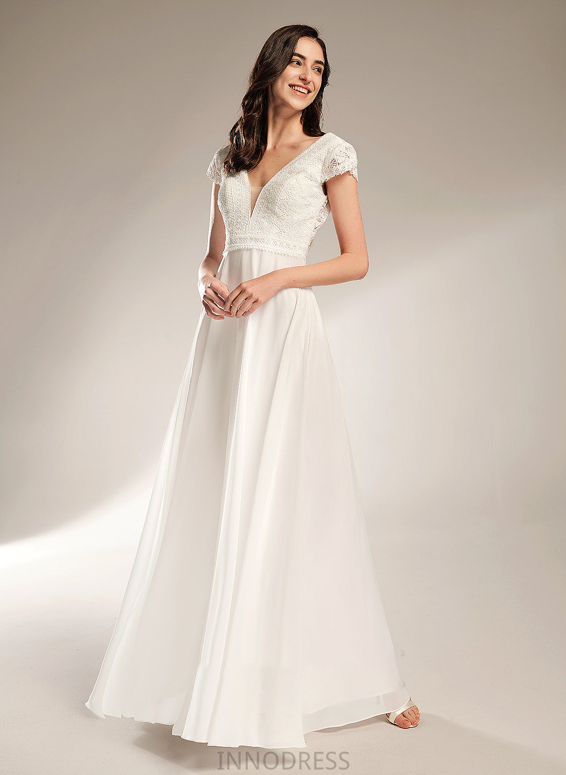 Wedding Wedding Dresses A-Line Floor-Length Dress V-neck Whitney