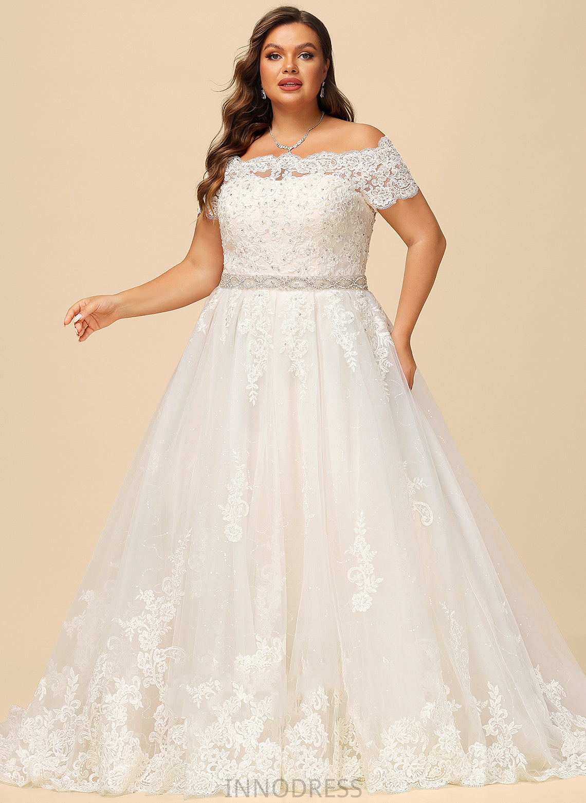 Sequins Court Lace Train Off-the-Shoulder Wedding Destinee Ball-Gown/Princess With Wedding Dresses Beading Tulle Dress