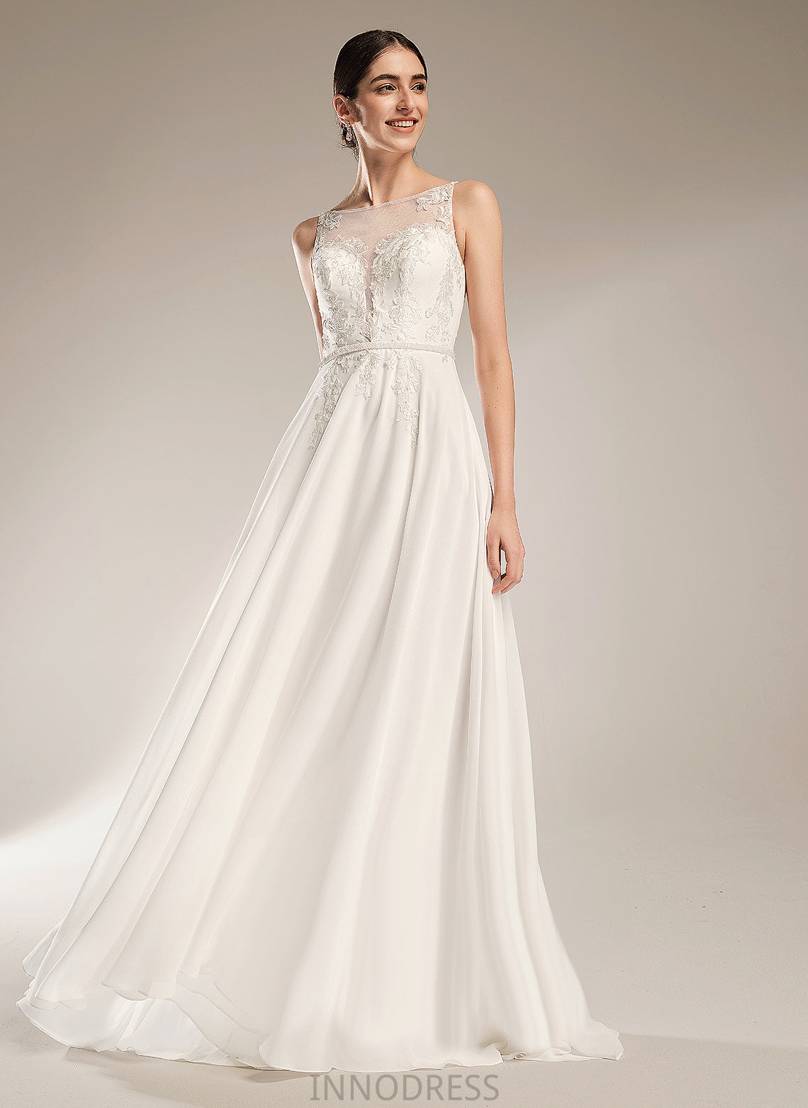 Chiffon Wedding Dresses Wedding A-Line With Dress Train Lace Itzel Illusion Sweep Sequins