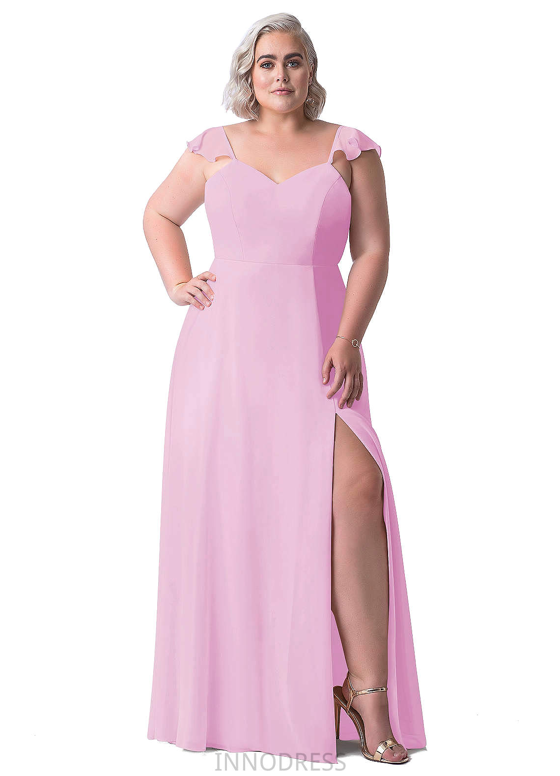 Miya Natural Waist Sleeveless A-Line/Princess Floor Length V-Neck Bridesmaid Dresses