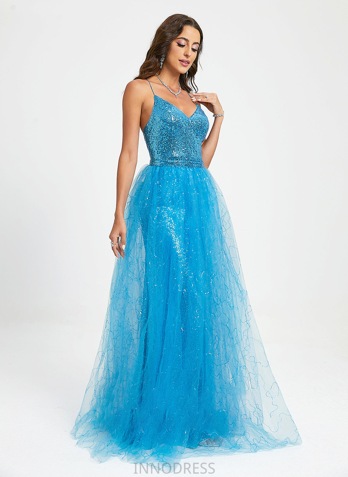 Floor-Length With Sequins V-neck Cheryl Prom Dresses Ball-Gown/Princess Tulle