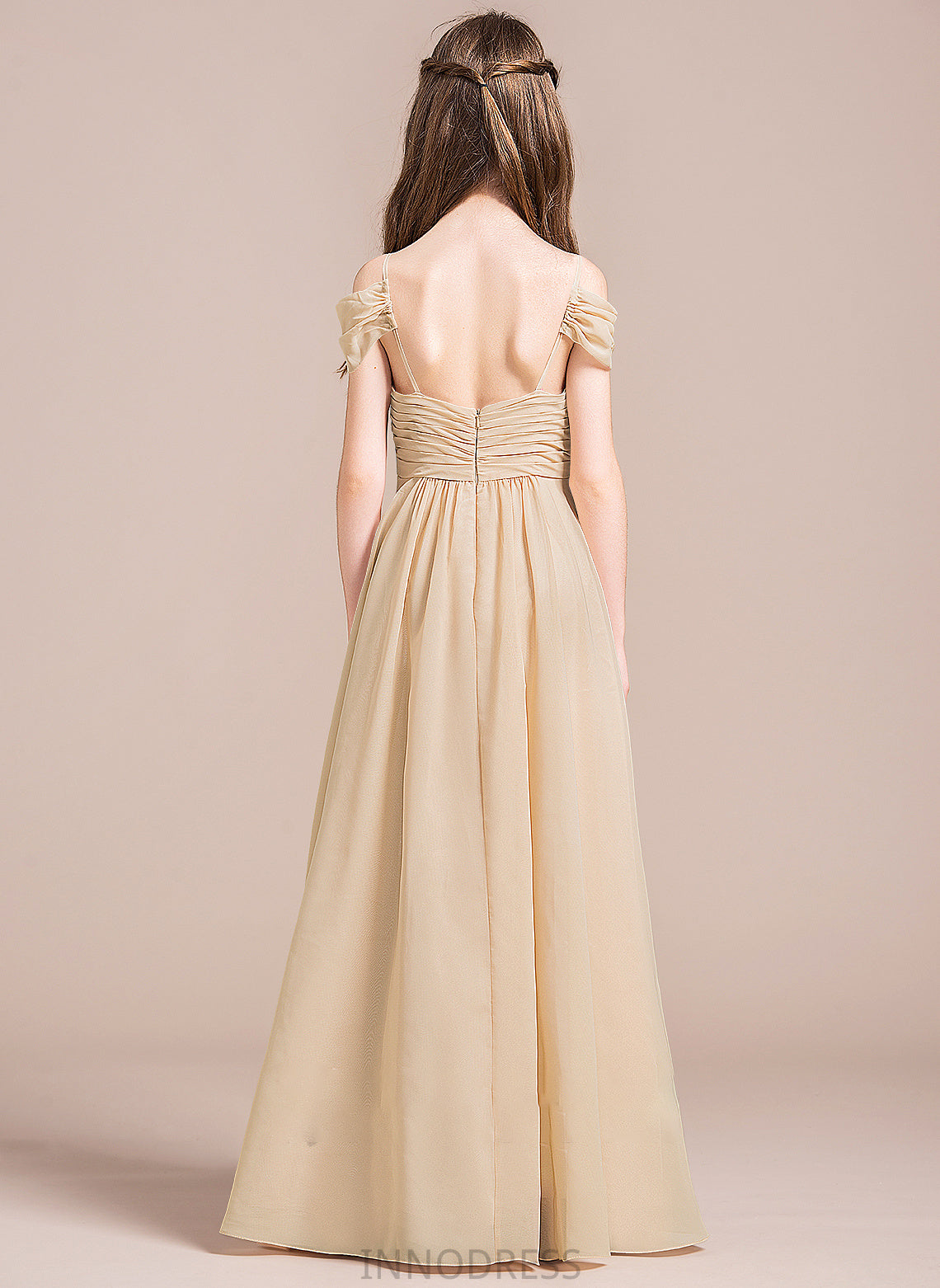 Chiffon Floor-Length A-Line Ruffle Junior Bridesmaid Dresses Off-the-Shoulder With Leslie