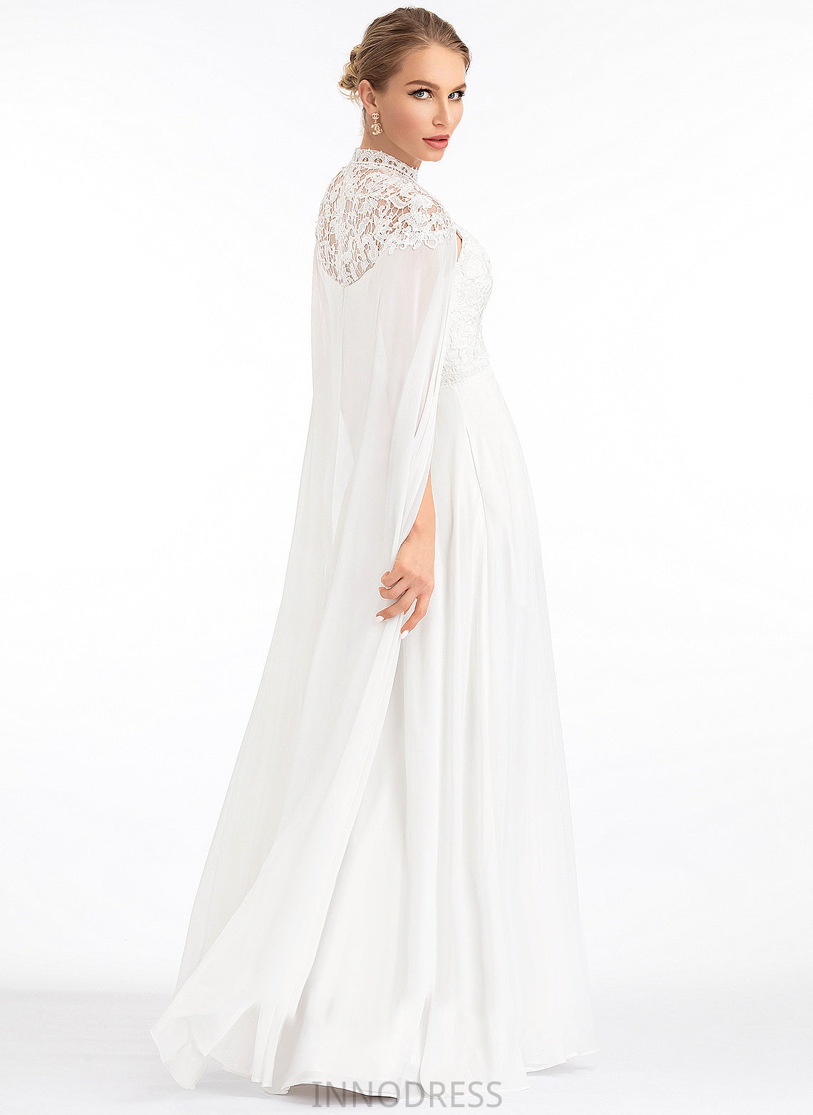 High Faith Wedding Dress Chiffon A-Line Lace Neck Floor-Length Wedding Dresses