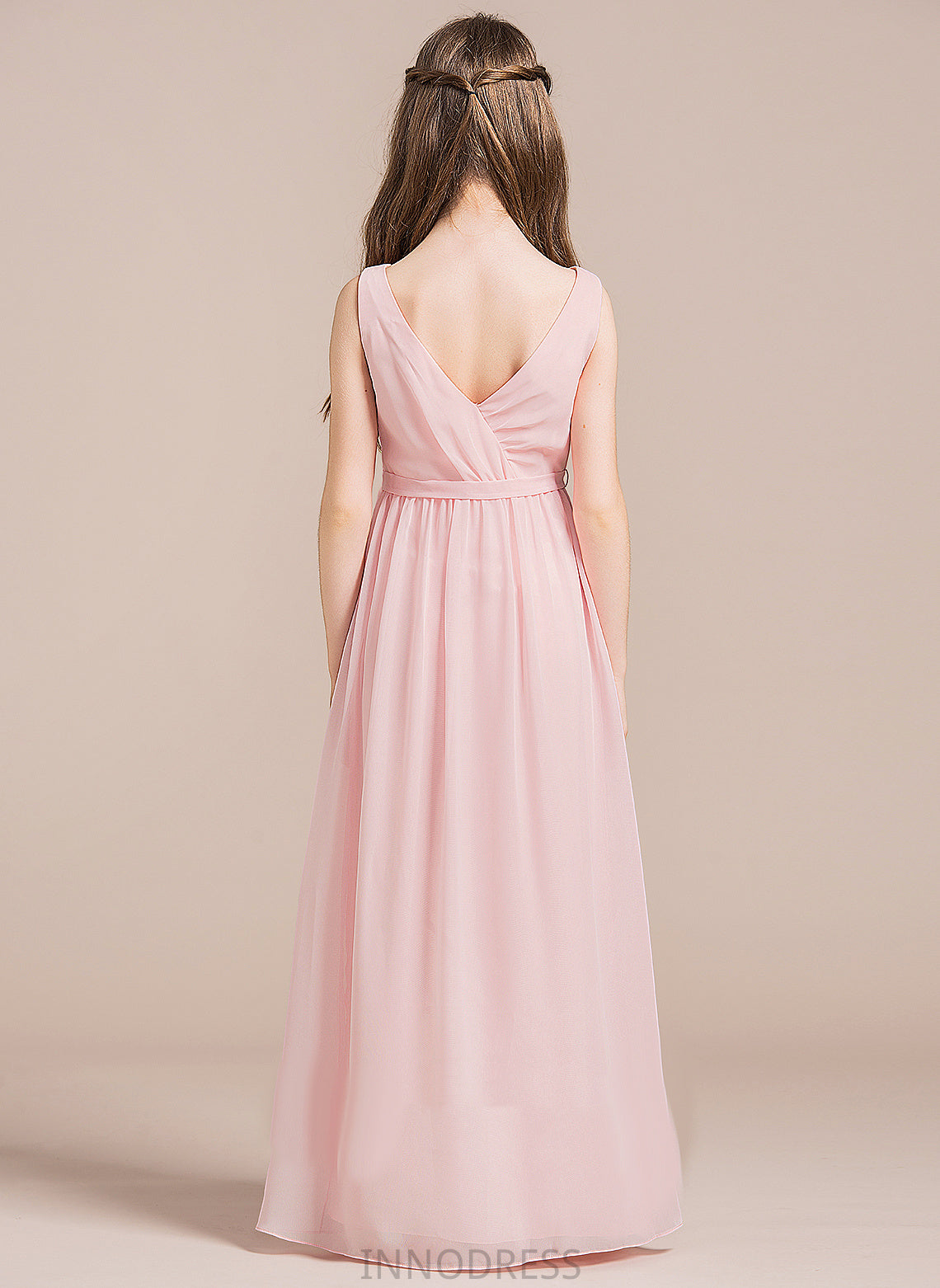 Split Ruffle Floor-Length Front Junior Bridesmaid Dresses A-Line With Hailie Neck Chiffon Scoop