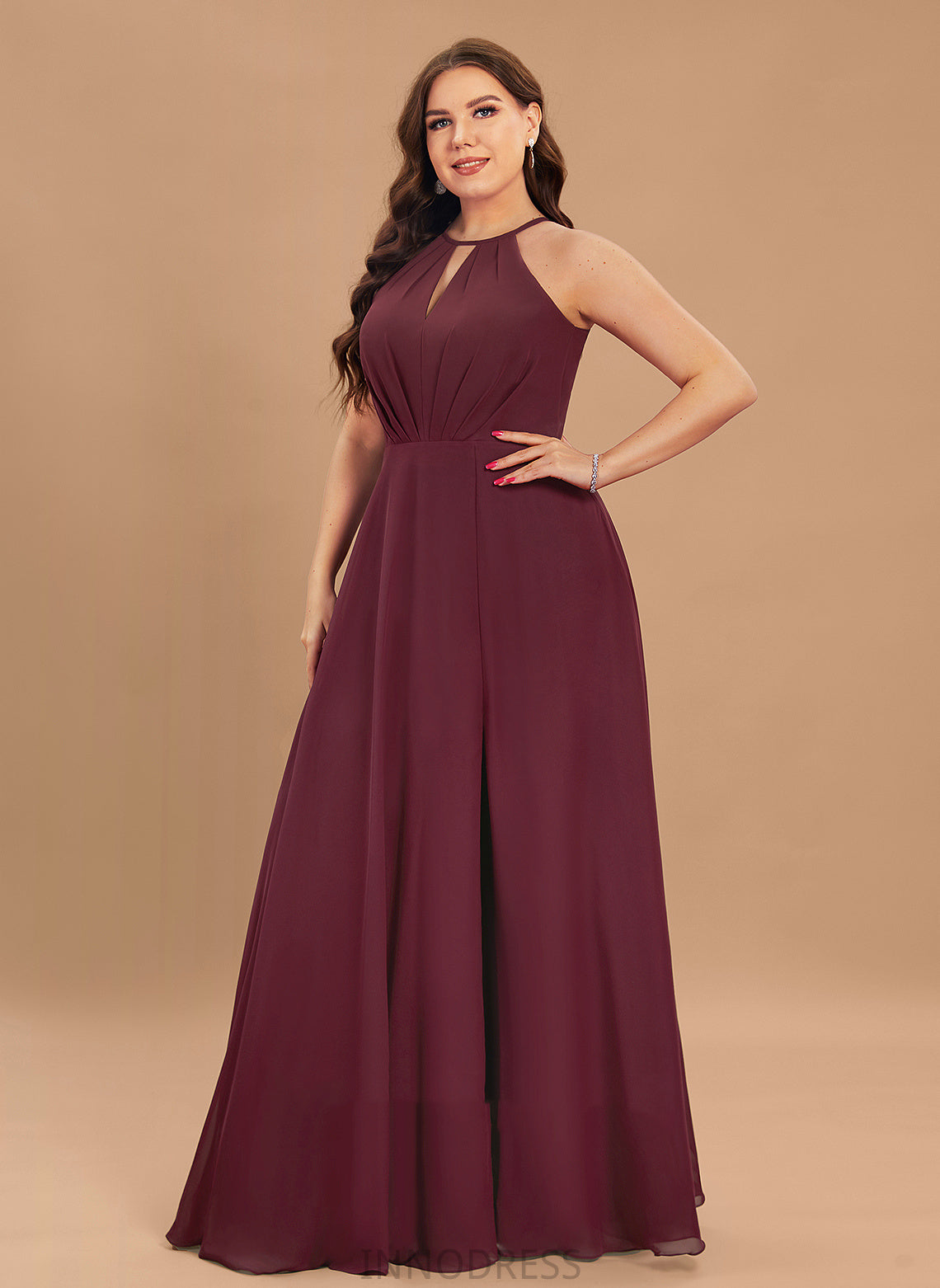 Embellishment SplitFront Silhouette Floor-Length Length Fabric Halter A-Line Neckline Lilly Floor Length Sheath/Column Bridesmaid Dresses