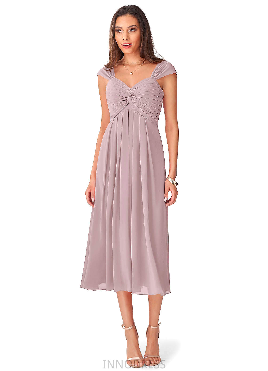 Genesis Floor Length Sheath/Column Natural Waist V-Neck Sleeveless Bridesmaid Dresses