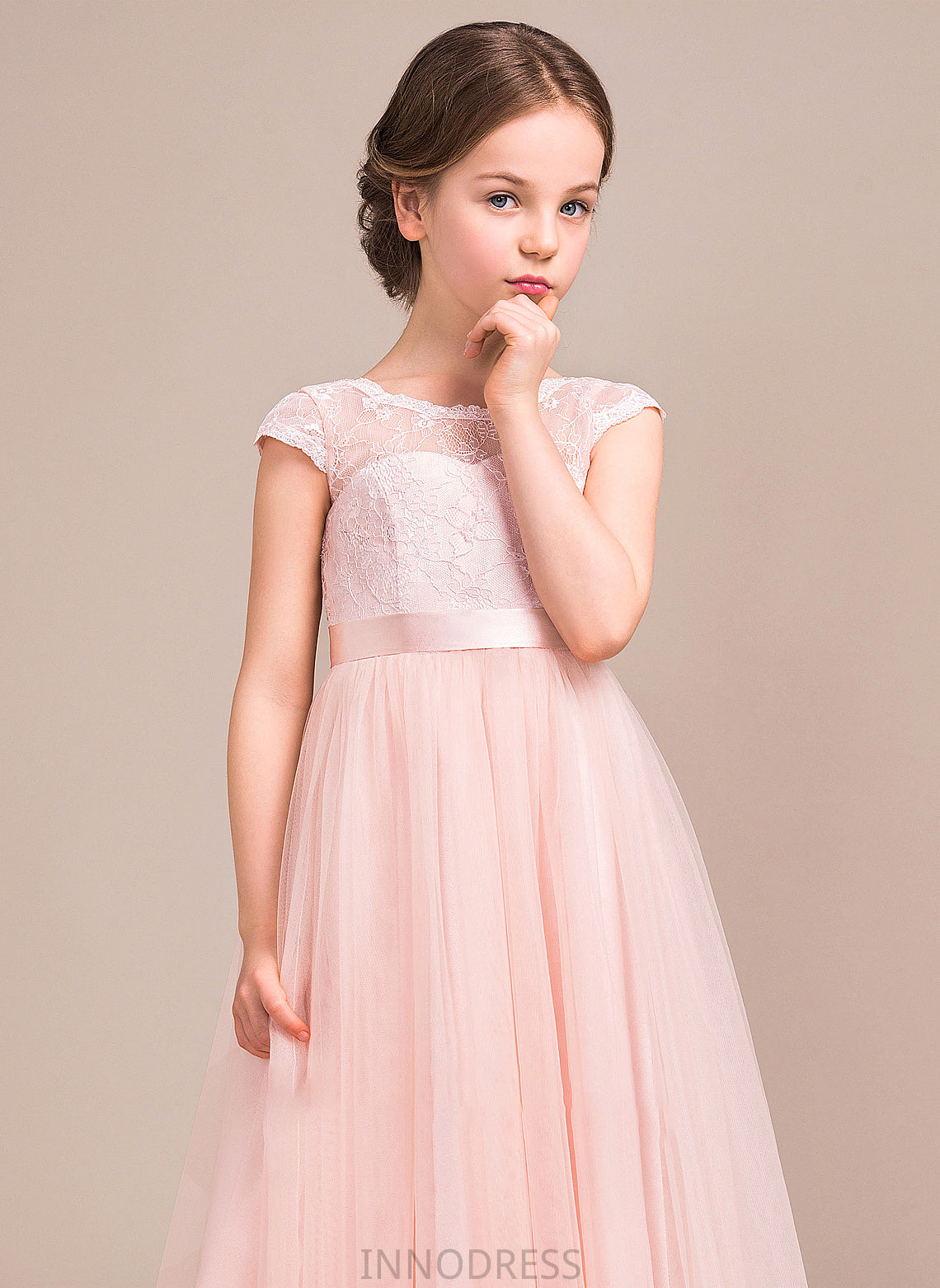 Junior Bridesmaid Dresses Scoop Tulle Bow(s) With Neck Floor-Length Brianna A-Line Lace