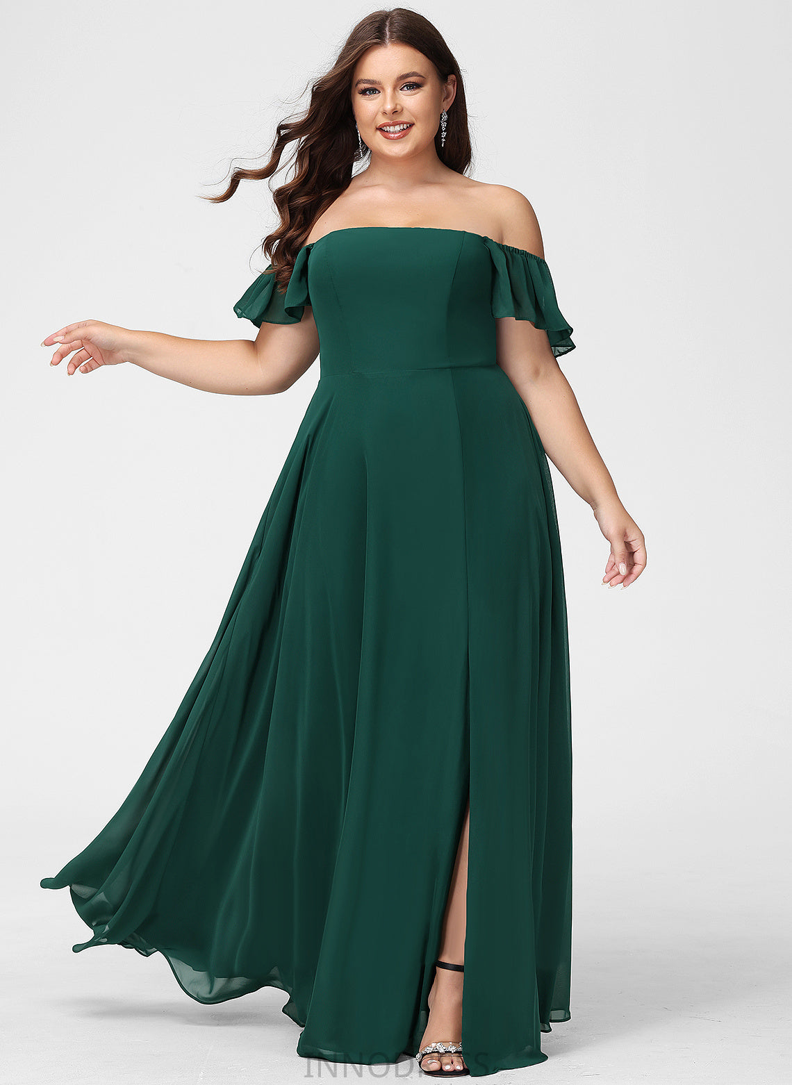 Fabric Neckline Silhouette Length Off-the-Shoulder SplitFront Embellishment Floor-Length A-Line Novia Sleeveless Scoop Bridesmaid Dresses